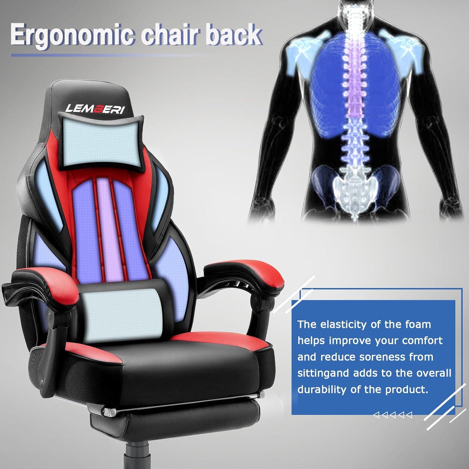 Drevy Video Game Chairs with footrest,Gamer Chair for Adults,Big and Tall Gaming Chair 400lb Capacity,Gaming Chairs for Teens,Racing Style Gaming Computer Chair with Headrest and Lumbar Support