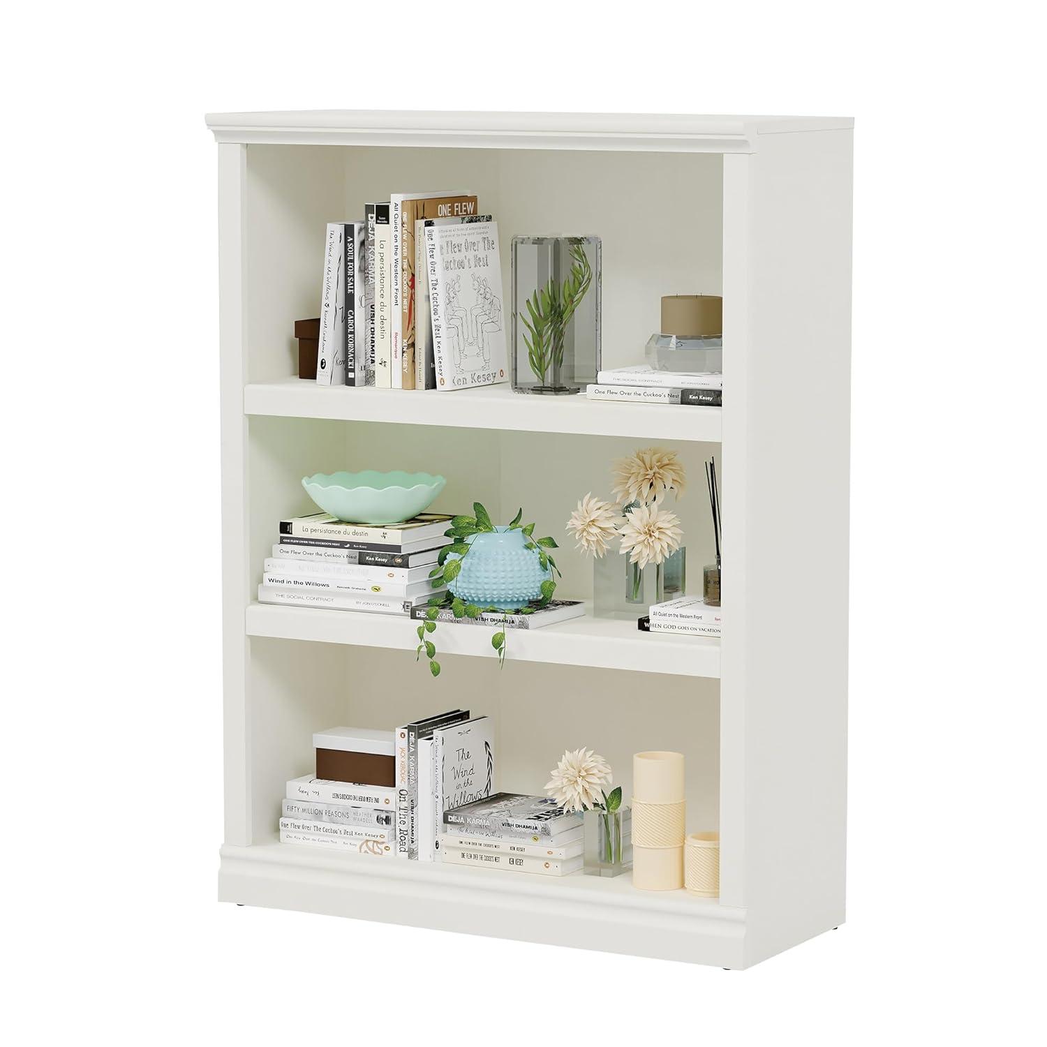 Bookcase, Open Storage Book Cases/Shelves, Floor Standing Indoor Furniture 3 Shelf Book Case For Farmhouse Library Office Bedroom