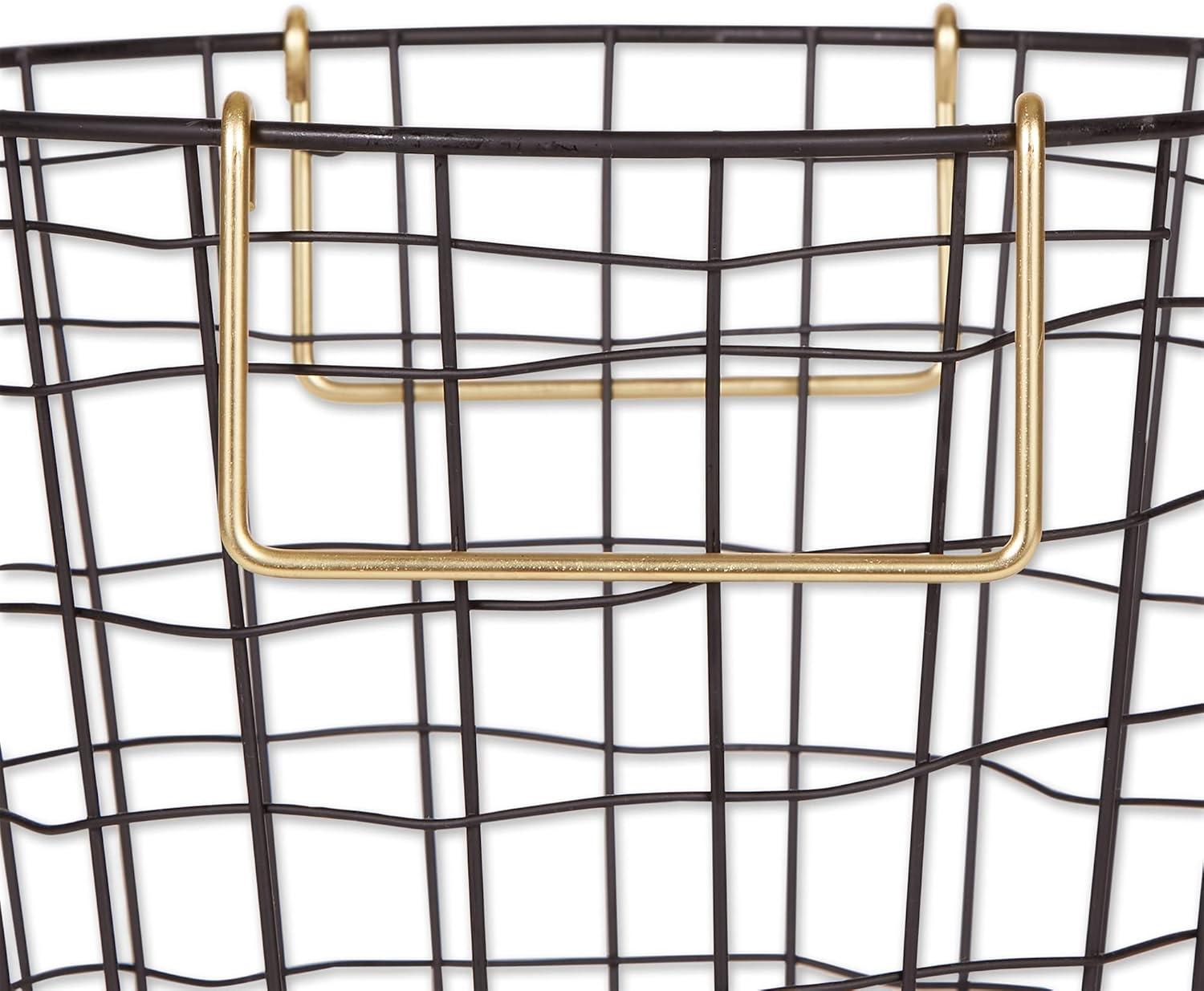 DII Metal Wire Mesh Stackable Utility Storage Bin, Small Rectangle, 13x6x7", Black/Gold