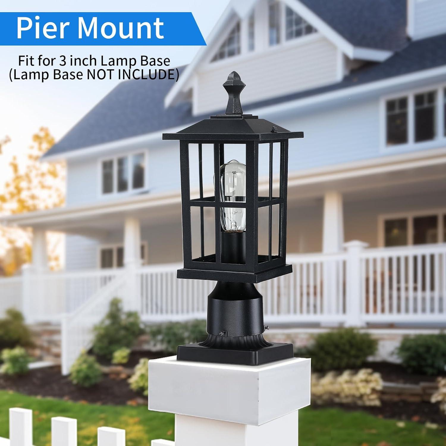 Black Aluminum Outdoor Post Light with Seeded Glass Shade