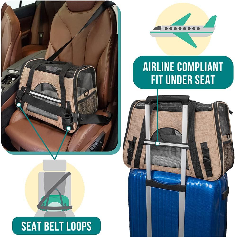 PetAmi Airline Approved Pet Carrier for Cat Dog, Soft Sided Travel Supplies Accessories, Ventilated Carrying Bag Kitten Puppy (Heather Taupe, Small)