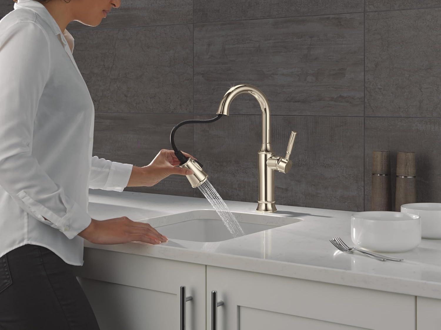 Polished Nickel Single Handle Pull-Out Spray Bar Faucet