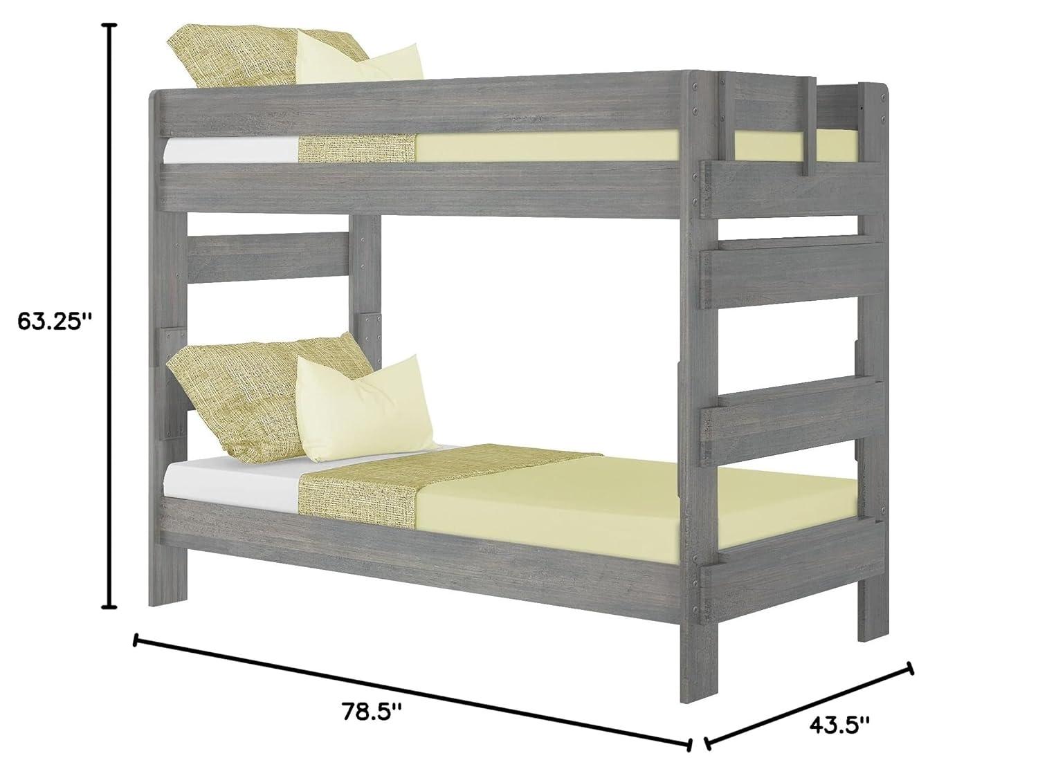 Max & Lily Twin over Twin Bunk Bed, Farmhouse Solid Wood Bunk Beds for Kids, Driftwood