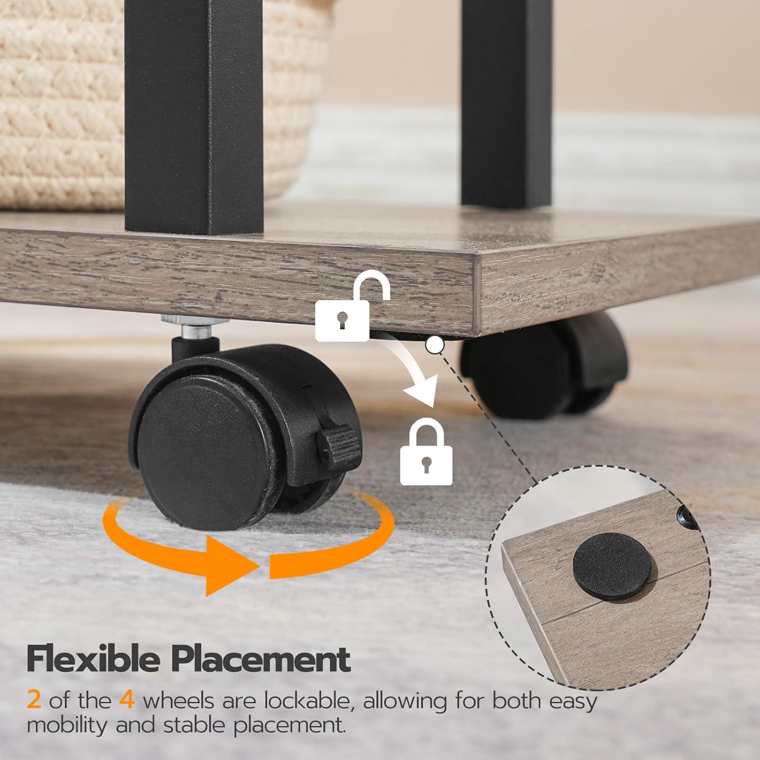 HOOBRO Small Narrow Side Table with Charging Station, Skinny End Table for Small Spaces, Slim Nightstand with USB Ports and Outlet, Sofa Beside Table on Wheels for Living Room BF122UBZ01