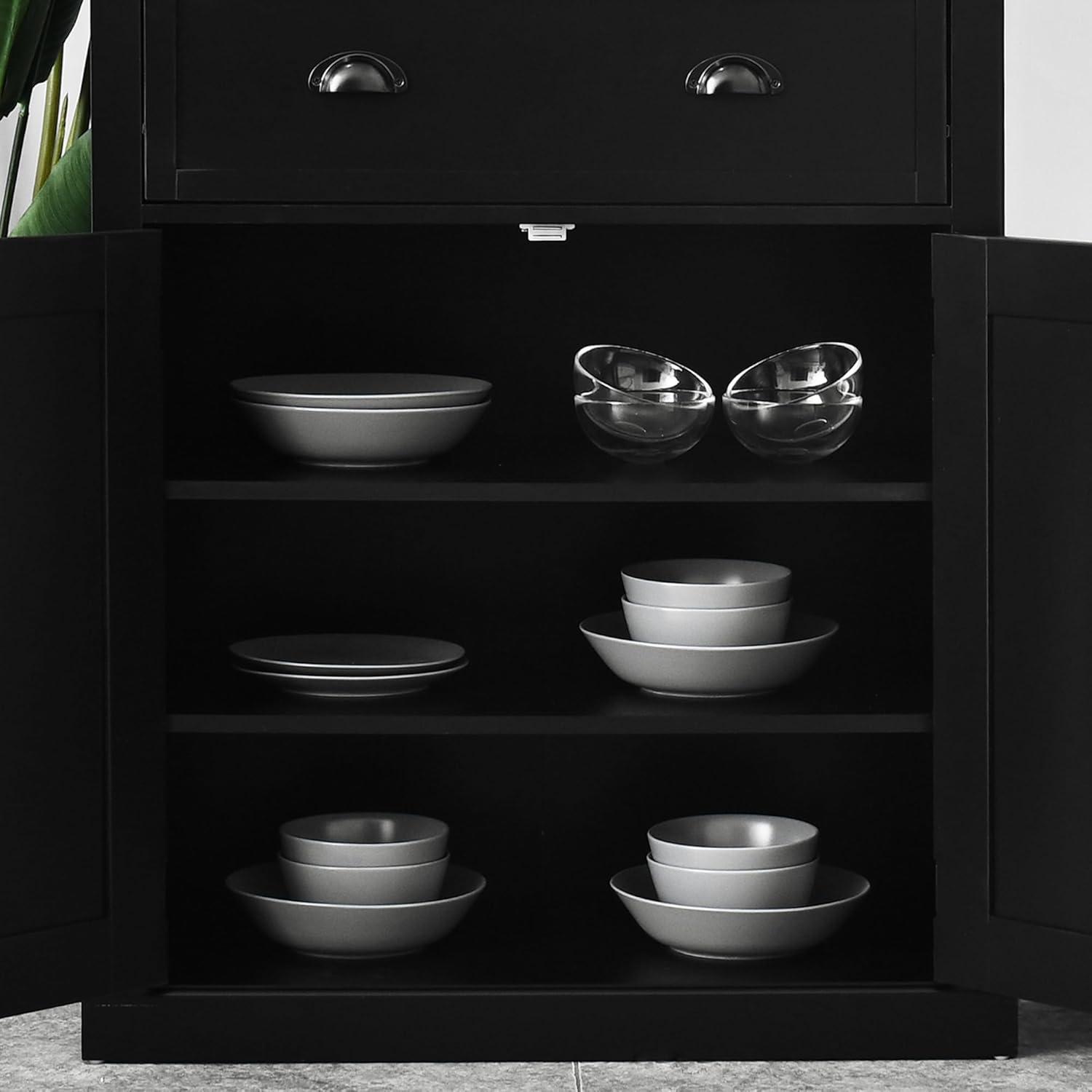 HOMCOM 72.5" Kitchen Pantry Cabinet, Traditional Freestanding Storage Cabinet with 4 Doors, Drawer and 3 Adjustable Shelves for Dining Room, Black