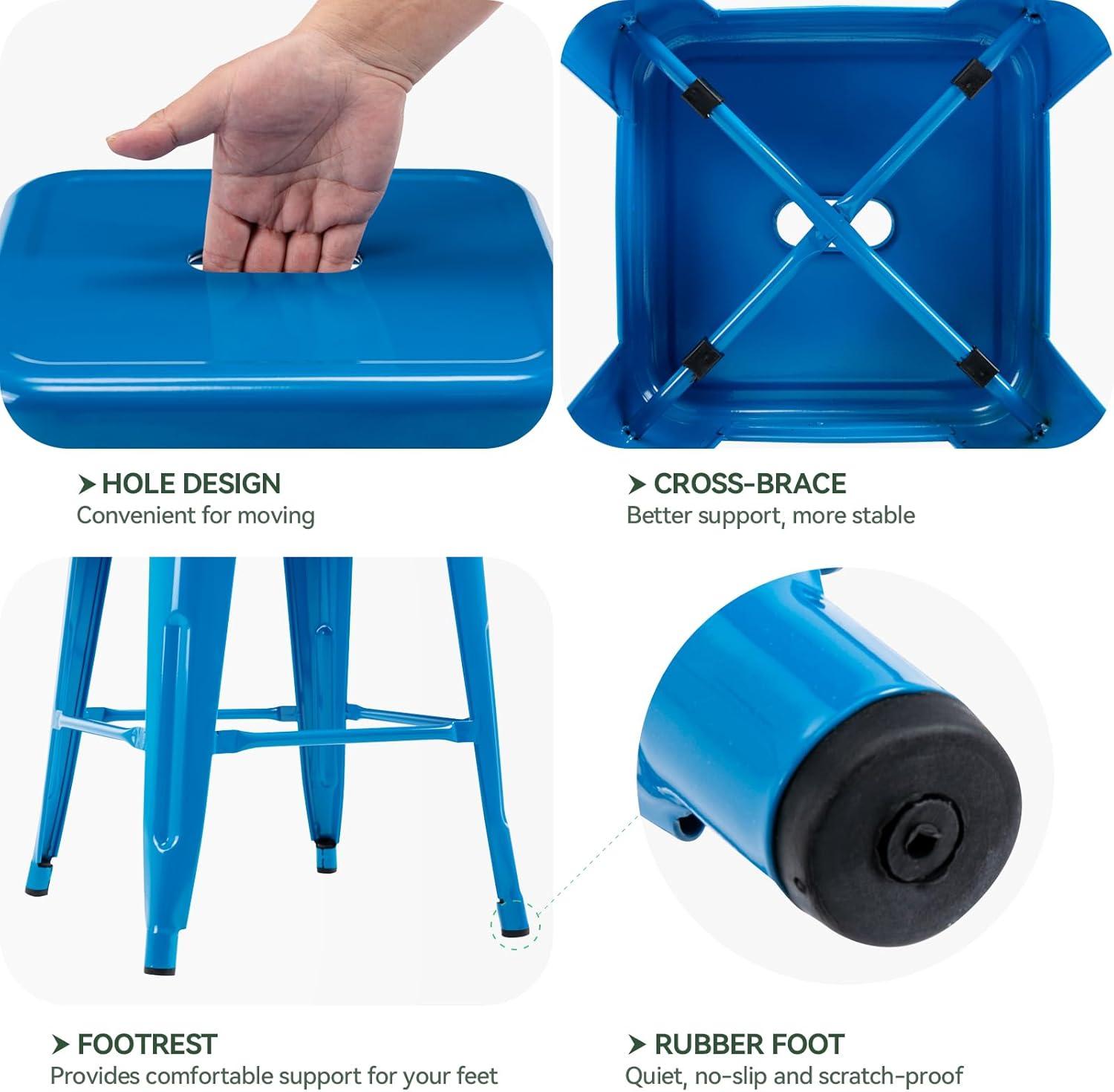 BestMassage Set of 4 Stackable Metal Bar Stools 24 Inch Counter Barstool Height Backless, White