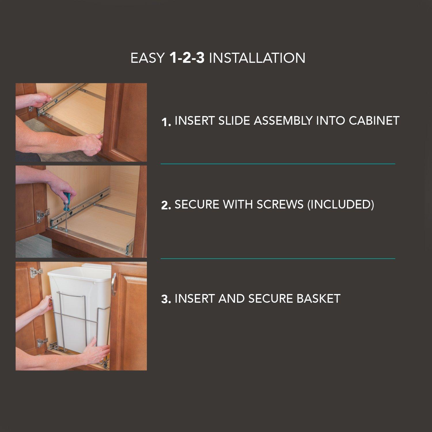 White Plastic Double Trash Can Slide-Out with Satin Nickel Frame