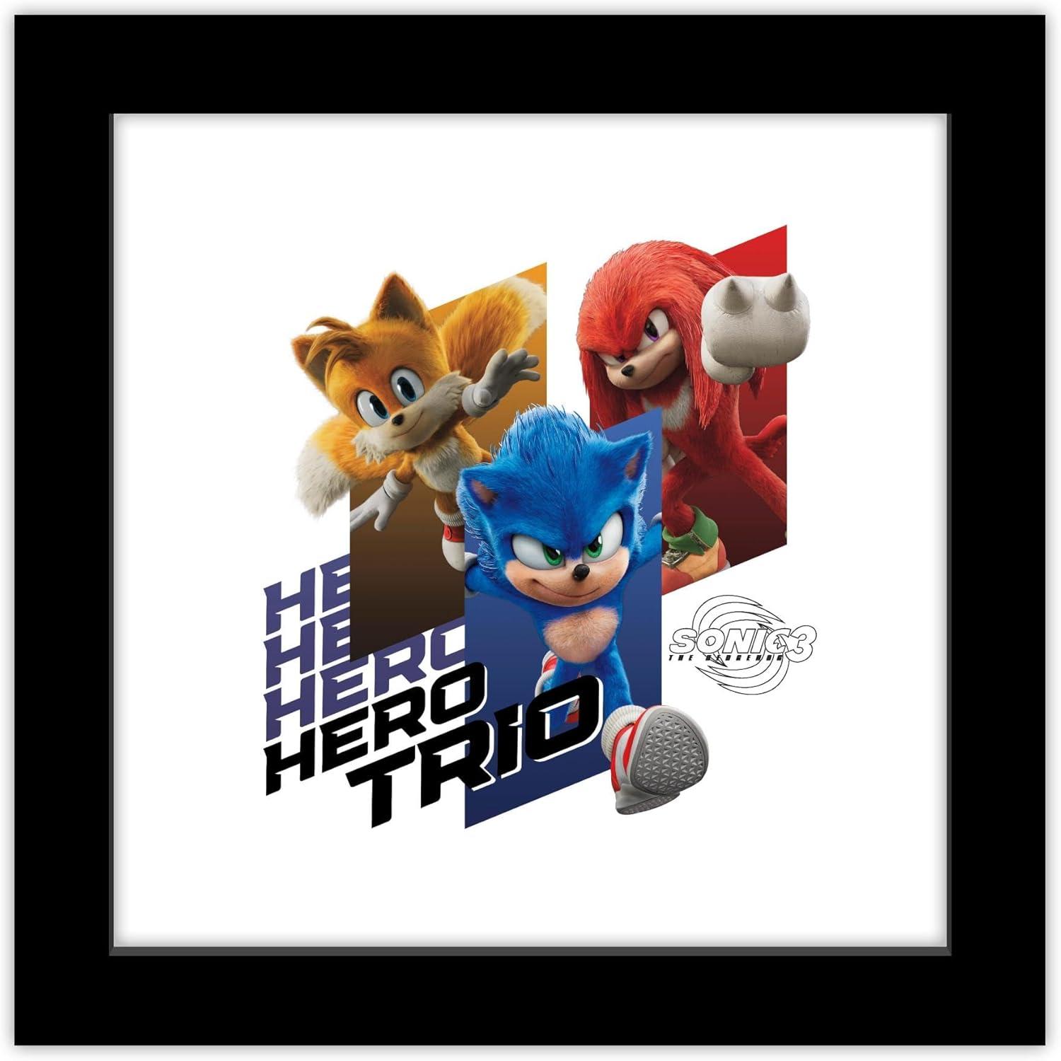 Gallery Pops Sonic the Hedgehog 3 - Hero Trio Wall Art, Black Framed Version, 12" x 12"