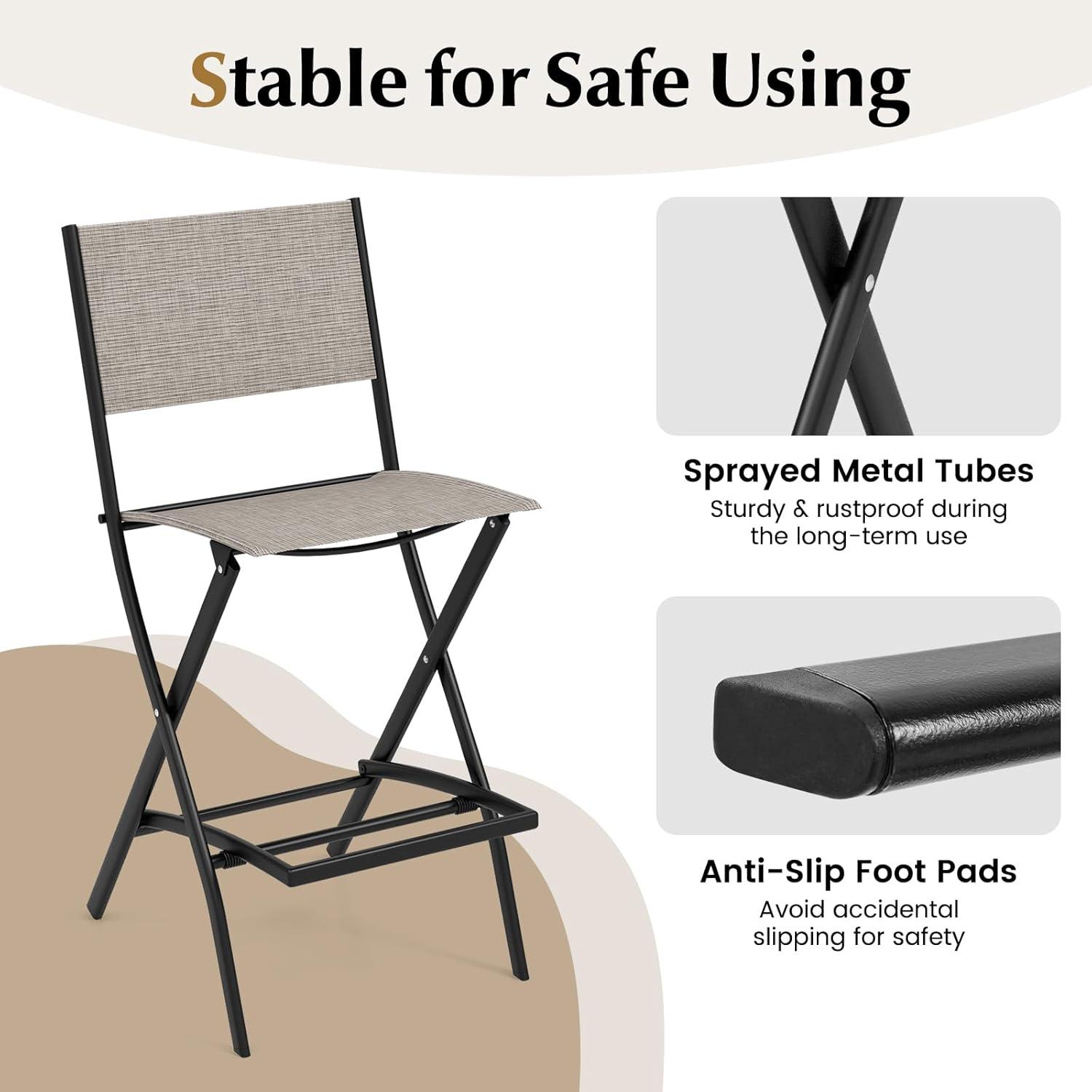 Costway Set of 4 Outdoor Bar Chair Folding Bar Height Stool with Metal Frame Coffee