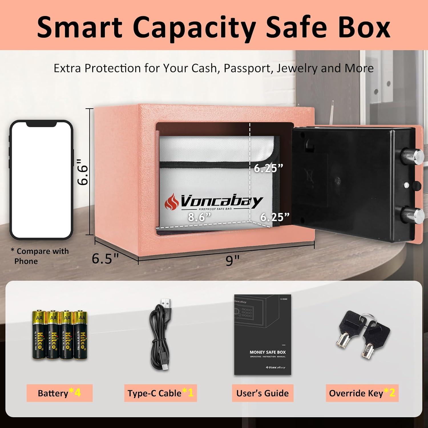 Voncabay Money Safe Box for Home with Sensor Light and Mute Function & Fireproof Security Safe Box with Emergency Power Outlet & with Digital Keypad-khaki