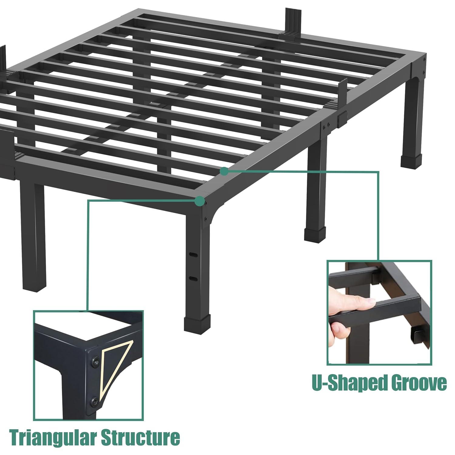 14 Inch Queen Size Bed Frame,3500 lbs Heavy Duty Metal Platform, Mattress Foundation with Steel Slat Support/No Box Spring Needed/Noise Free/Non-Slip/Easy Assembly