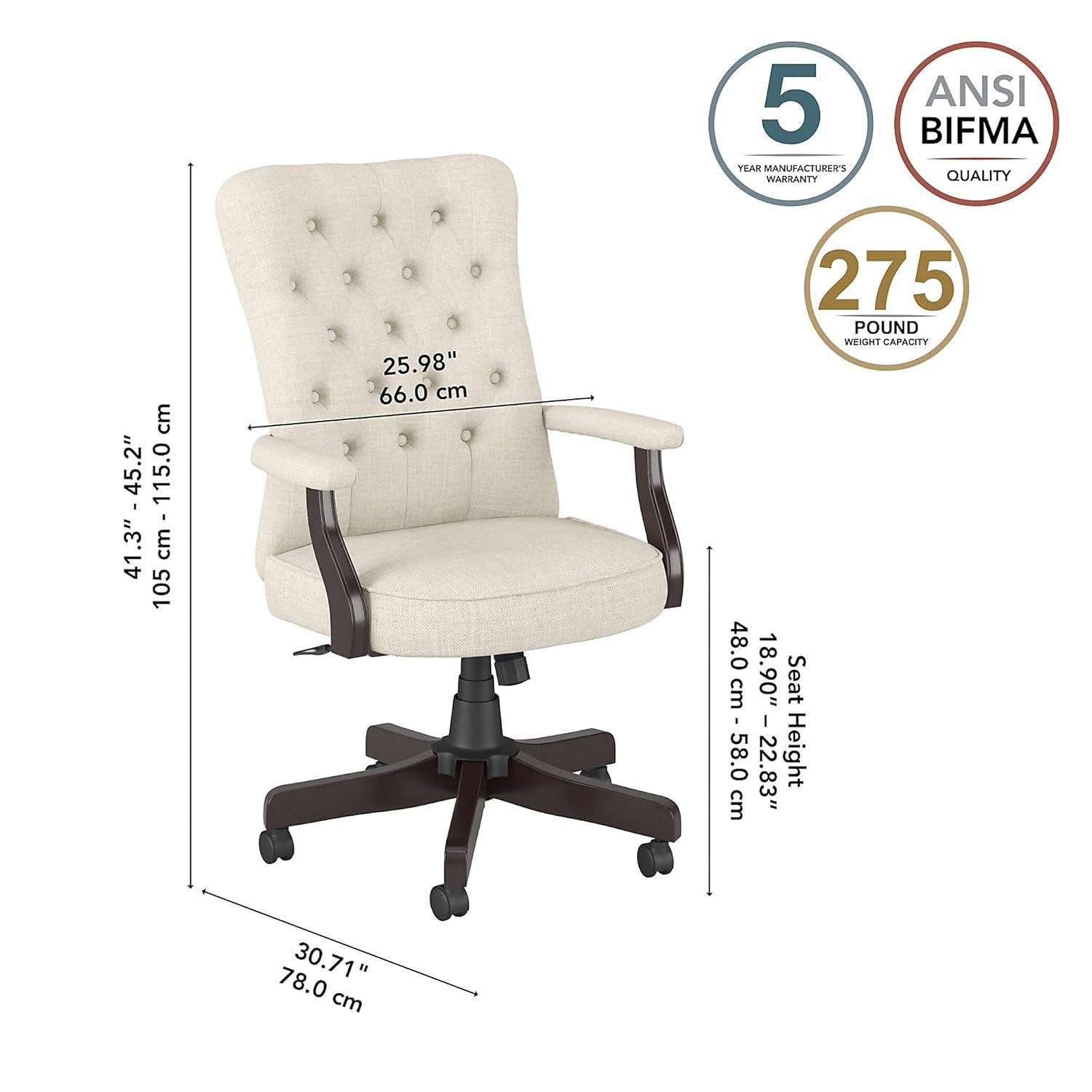 Bush Saratoga Upholstered Fabric Office Chair with High Back in Cream