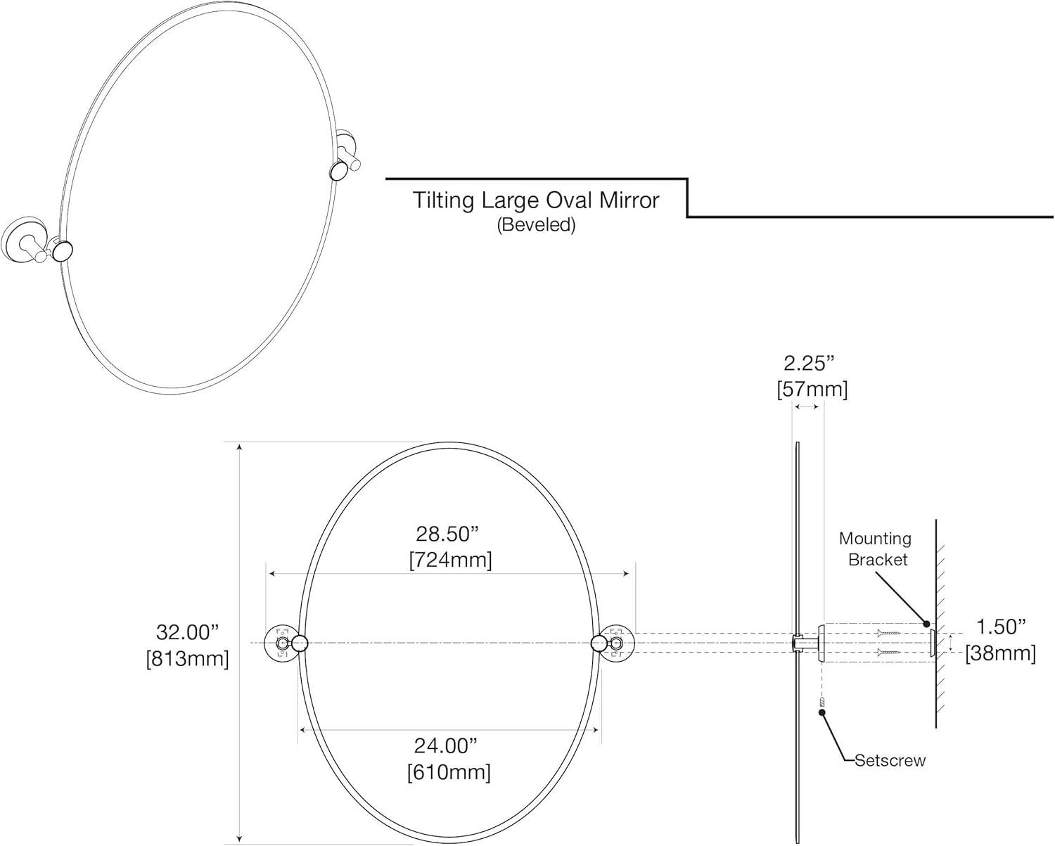 Elegant Beveled Glass Oval Wall Mirror for Damp Locations