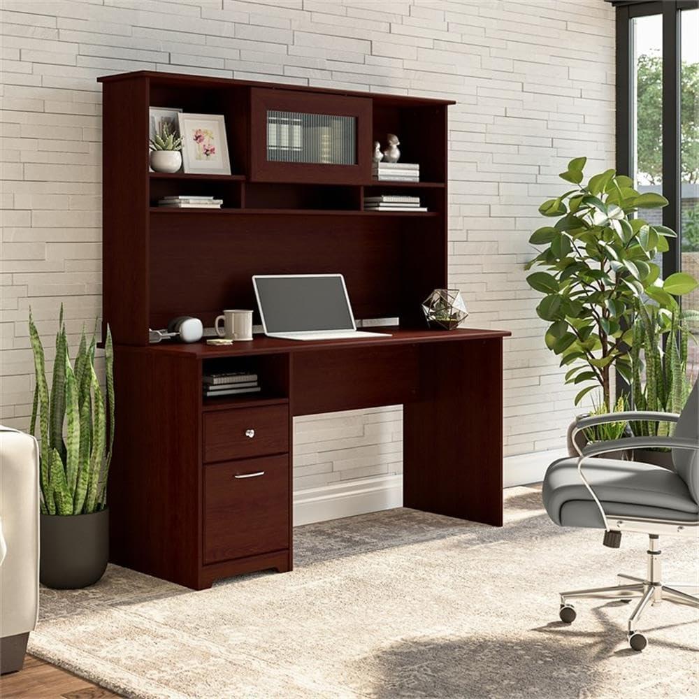 Bush Furniture Cabot 60" Computer Desk and Hutch, Espresso Oak