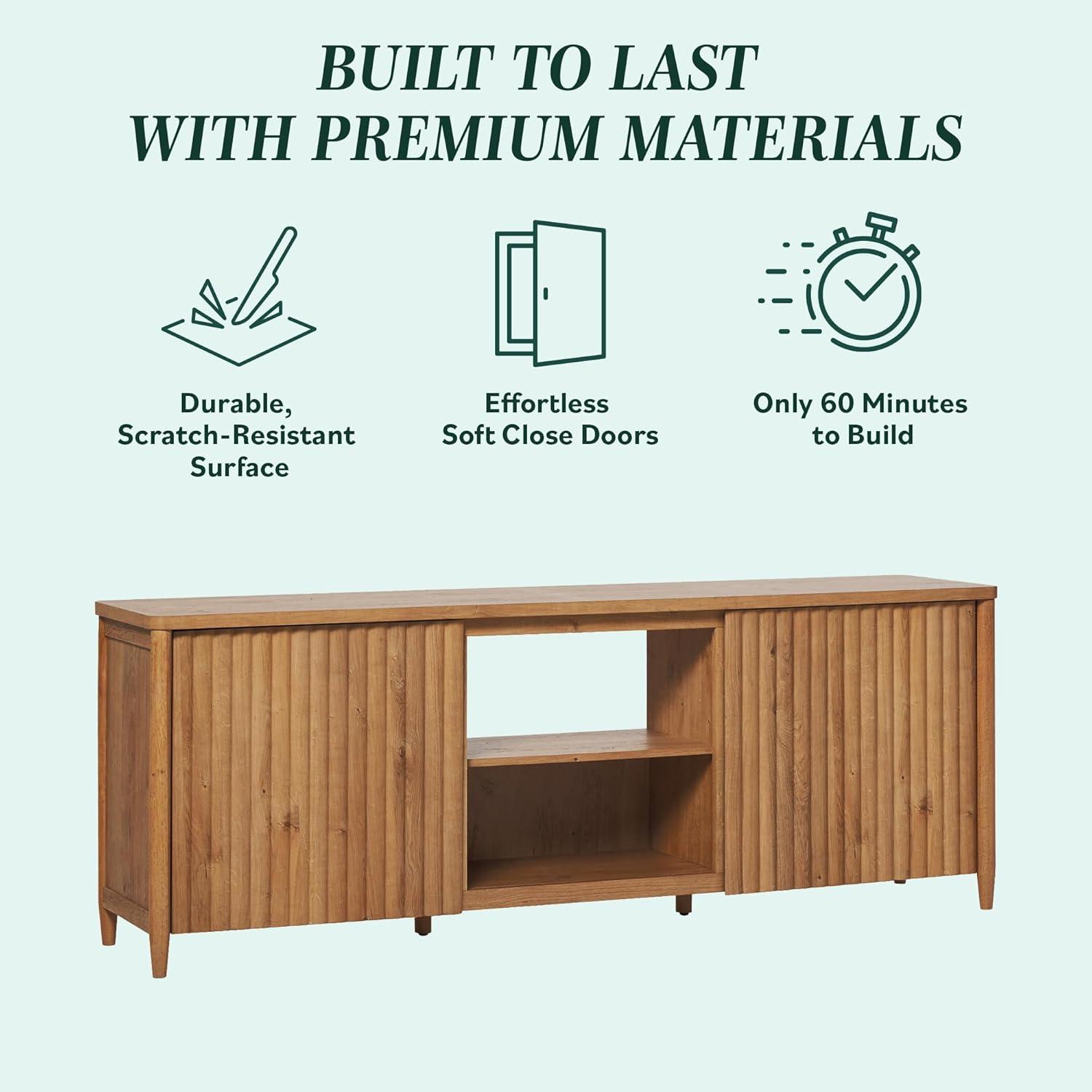 Scandinavian Reeded TV Stand with Open Storage for up to 80" TV  English Oak