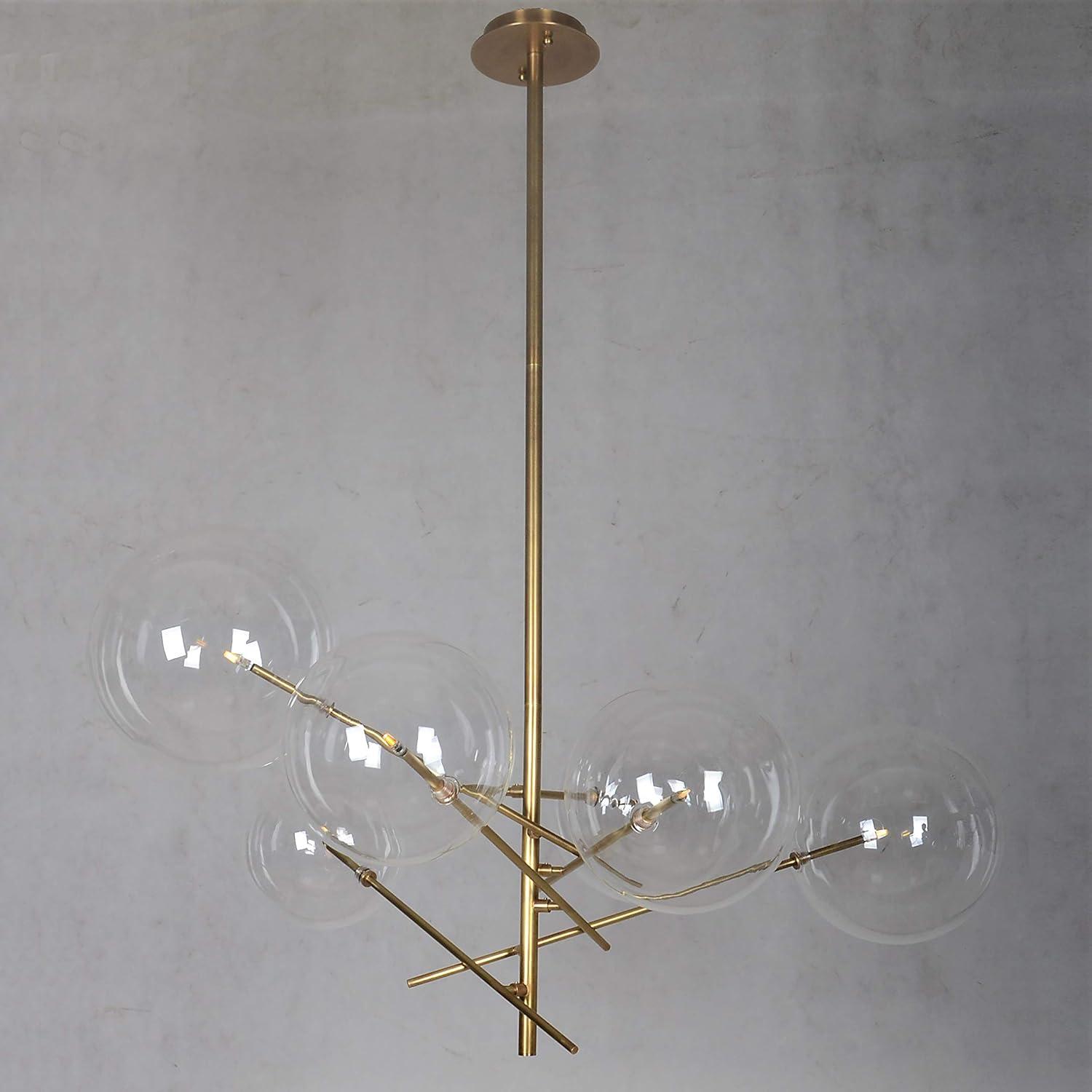 Klare 6-Light Sputnik Chandelier with Clear Glass Spheric Shades & Adjustable Arms, Antique Brass Finish