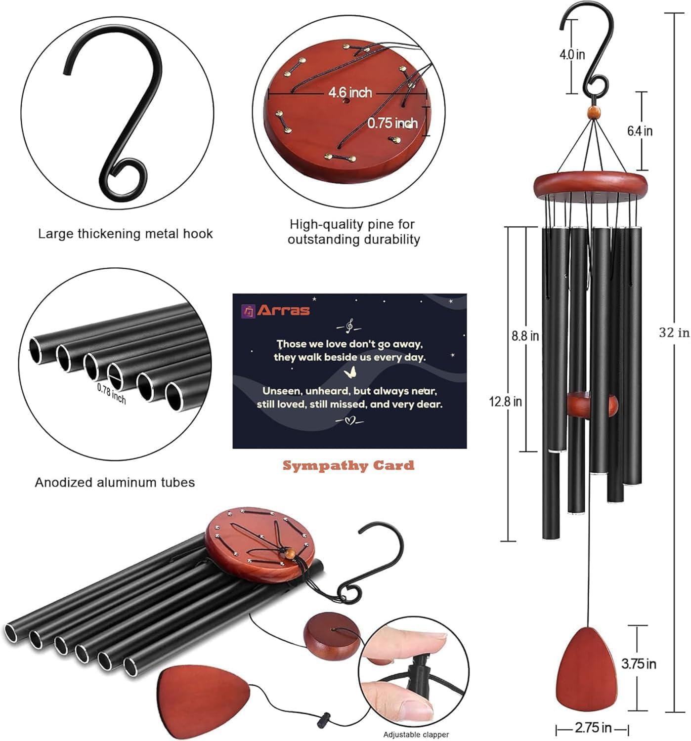 Sympathy Gifts for Loss of Loved One 32" Memorial Wind Chimes for Loss of Loved One Bereavement Condolence Gifts Sympathy Windchimes Memory Wind Chime with Memorial Card