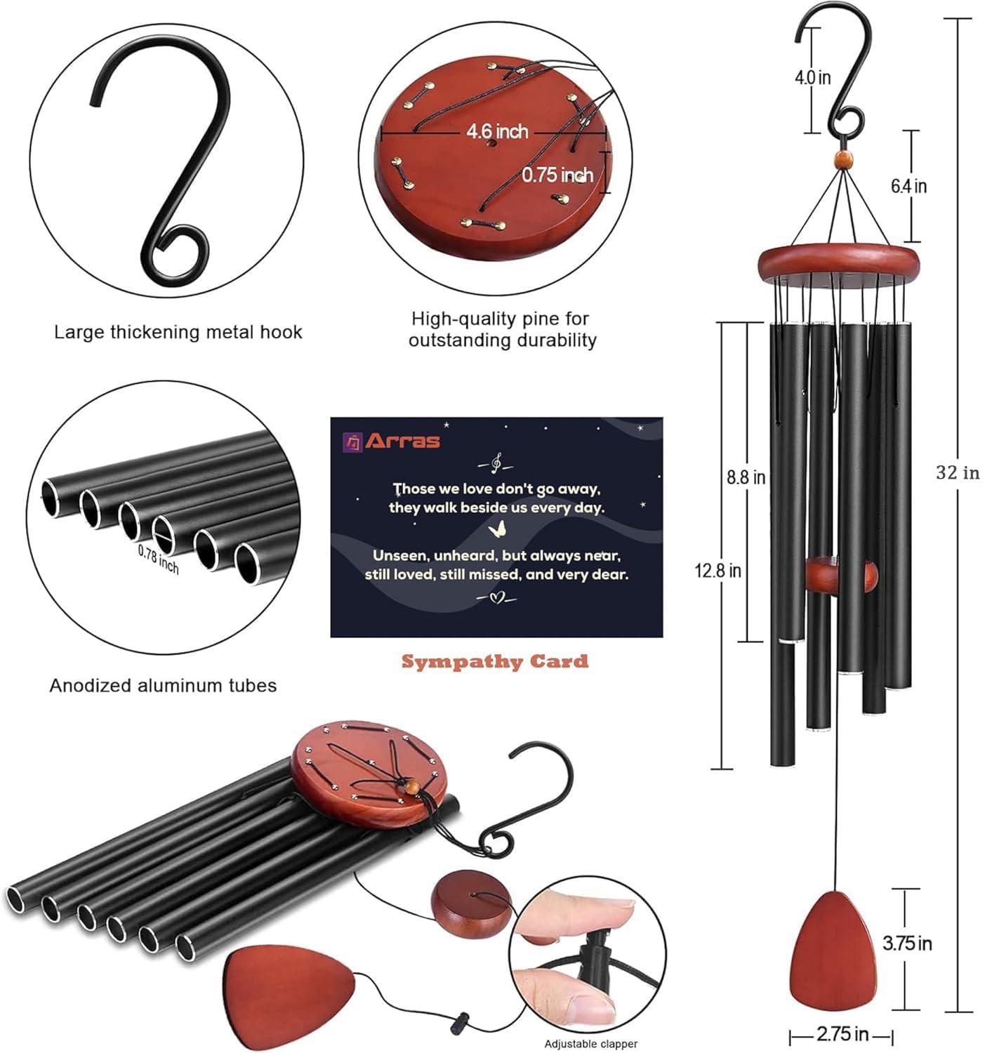 Sympathy Gifts for Loss of Loved One 32" Memorial Wind Chimes for Loss of Loved One Bereavement Condolence Gifts Sympathy Windchimes Memory Wind Chime with Memorial Card