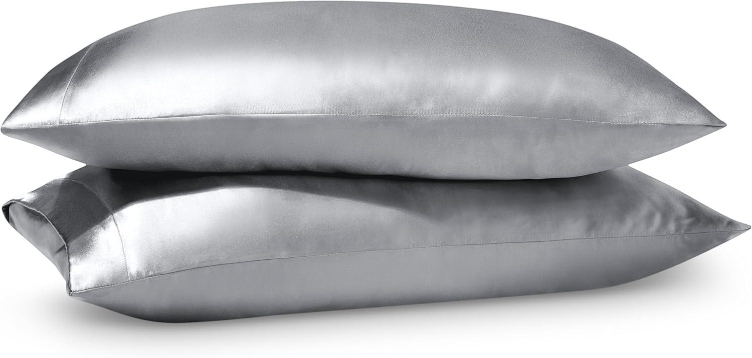2 Pcs Standard - Envelope Silver Satin Pillowcase Set by Bare Home