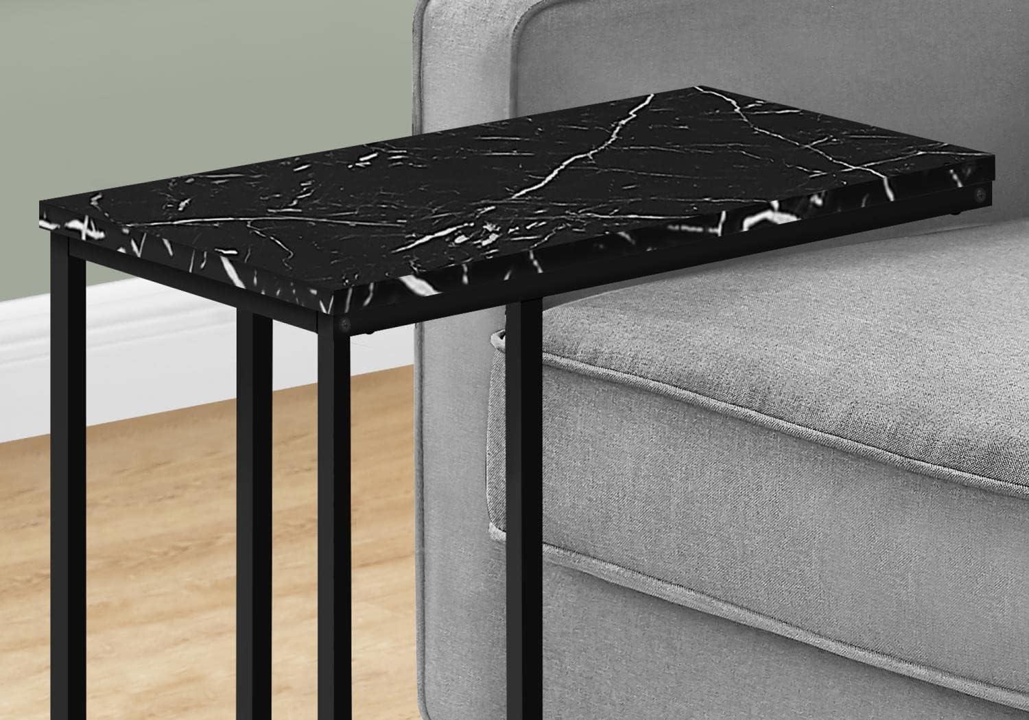 Monarch Specialties Accent Table C-Shaped End Side Snack Living Room Bedroom Metal Laminate Black Marble Look Contemporary Modern