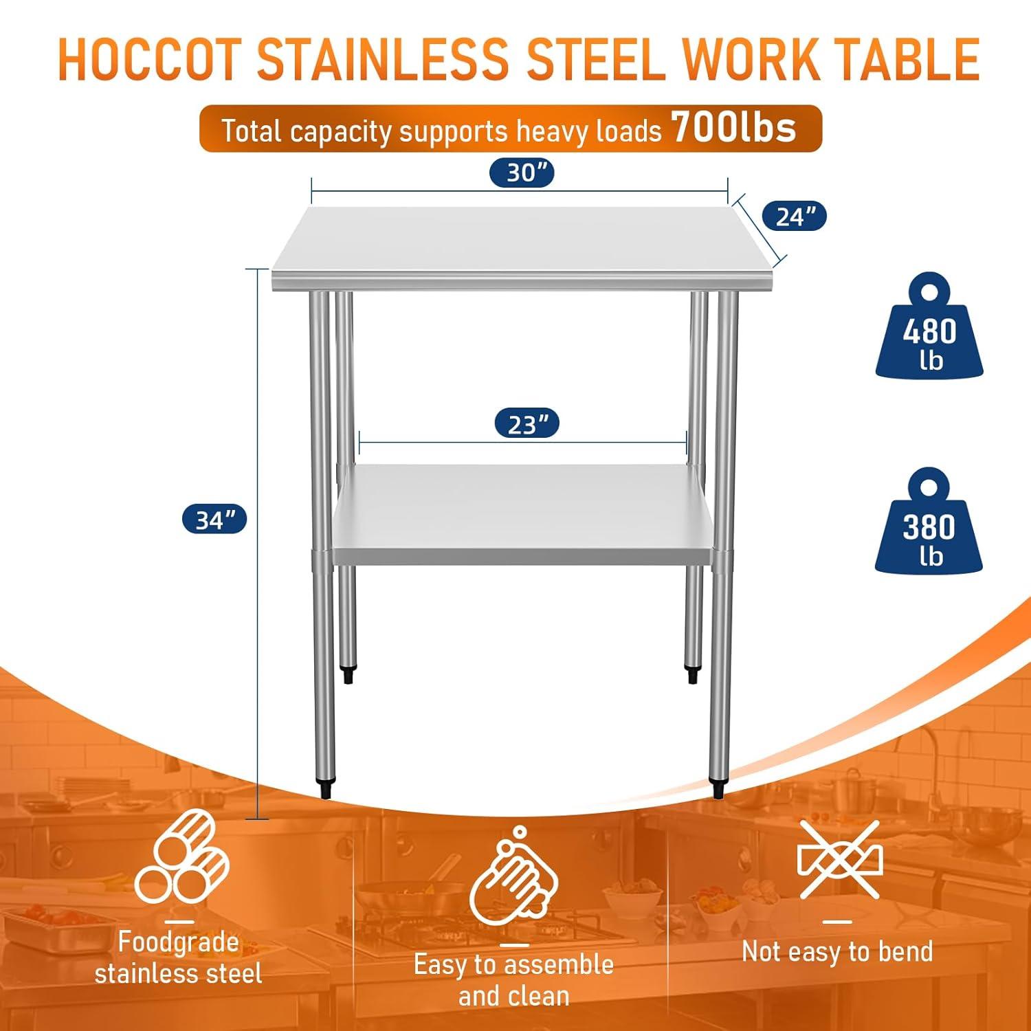 Stainless Steel Table for Food Prep & Work 30 x 48 inches Utility Table with Adjustable Undershelf, Commercial Workstation in Kitchen, Garage, Outdoor BBQ