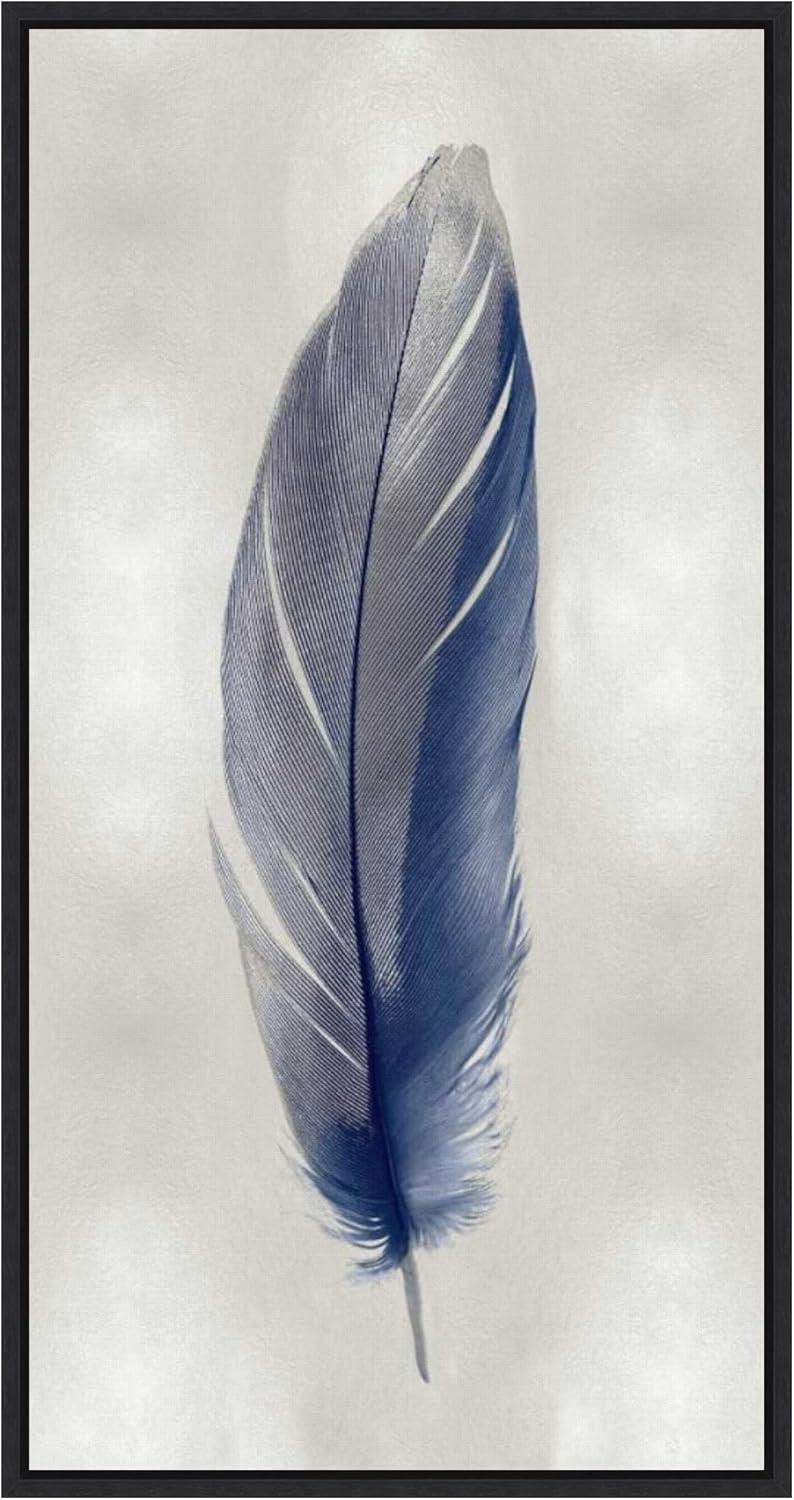 Amanti Art Blue Feather on Silver II by Julia Bosco Canvas Wall Art Print Framed 14-in. x 27-in. in Sylvie Black