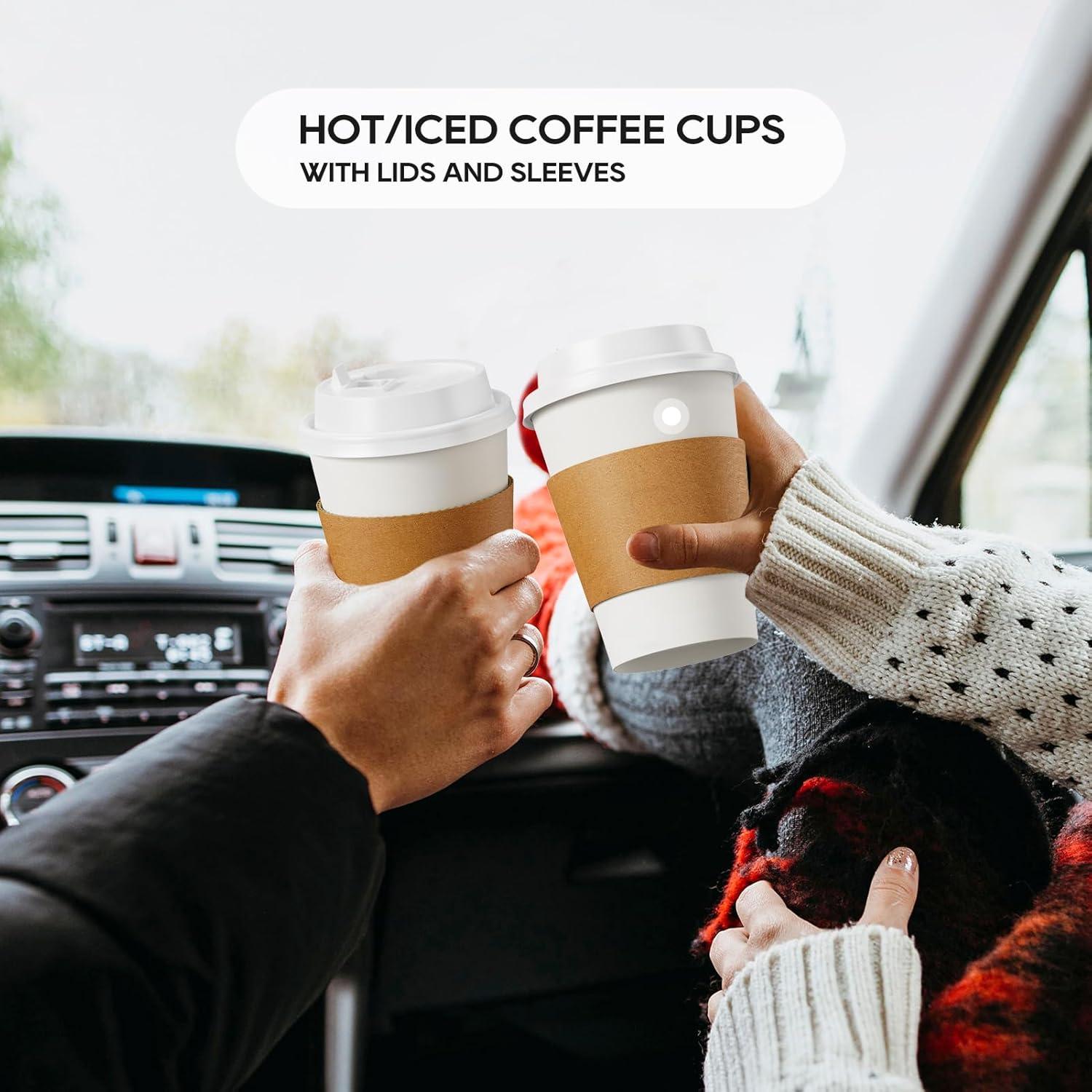 FAST APPLIANCES LLC Paper Cups,Cups,Disposable Cups 100 Pack 12 Oz Leak-Proof Coffee Cups With Lids And Sleeves Disposable Paper To Go Hot Coffee Cups For Home, Business, Office, Cafes And Parties