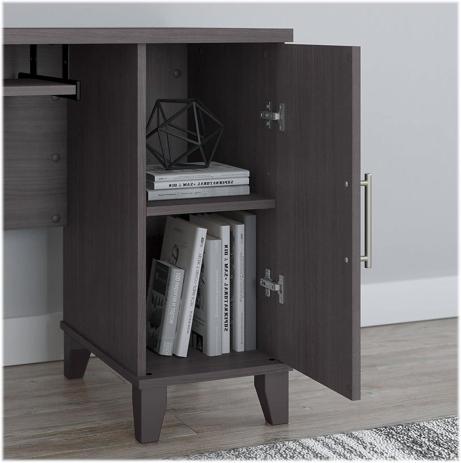 Bush Furniture Somerset 60" L Shaped Desk with Storage, Storm Gray