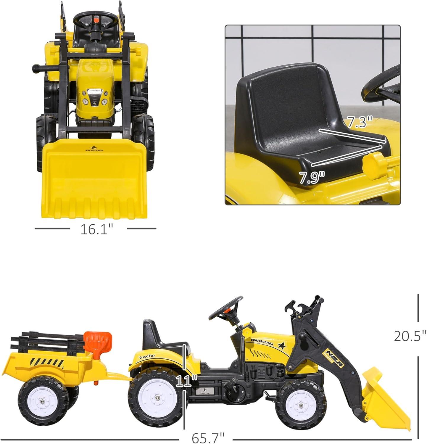 Yellow Pedal-Controlled Kids Ride-On Excavator with Trailer