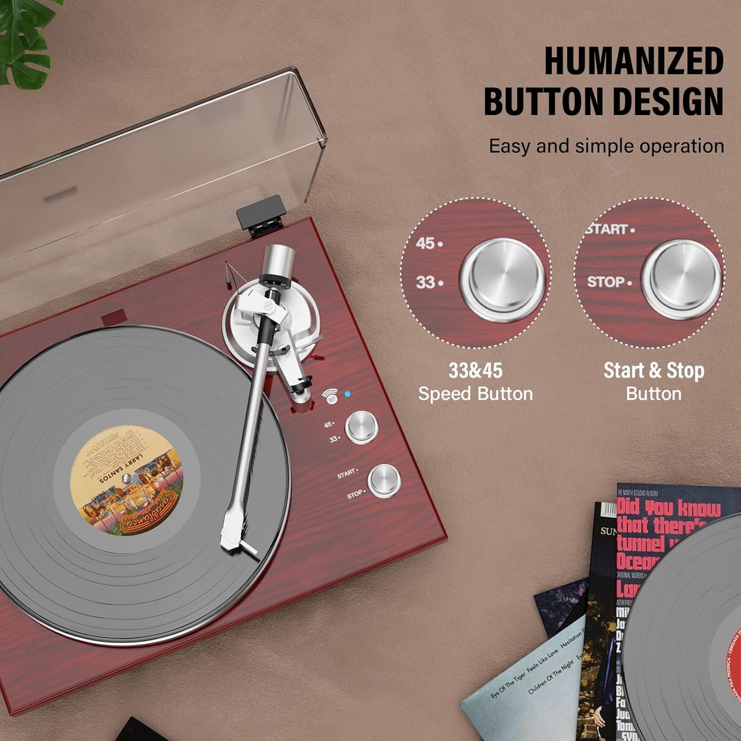 Red Belt-Drive Turntable with USB and Bluetooth Connectivity