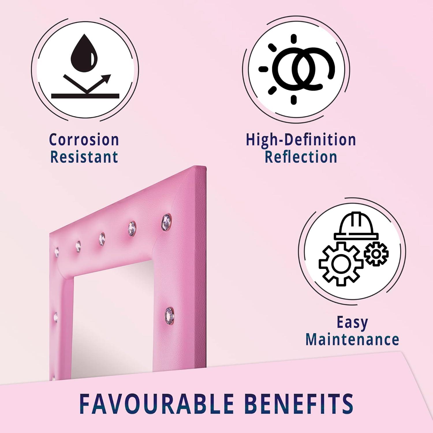 Naomi Home Crystal Tufted Floor Mirror Full Length 63 LX22 W Wall Mirror Full Length Standing Wall with Faux Wood Frame Mirrors for Bedroom - Pink