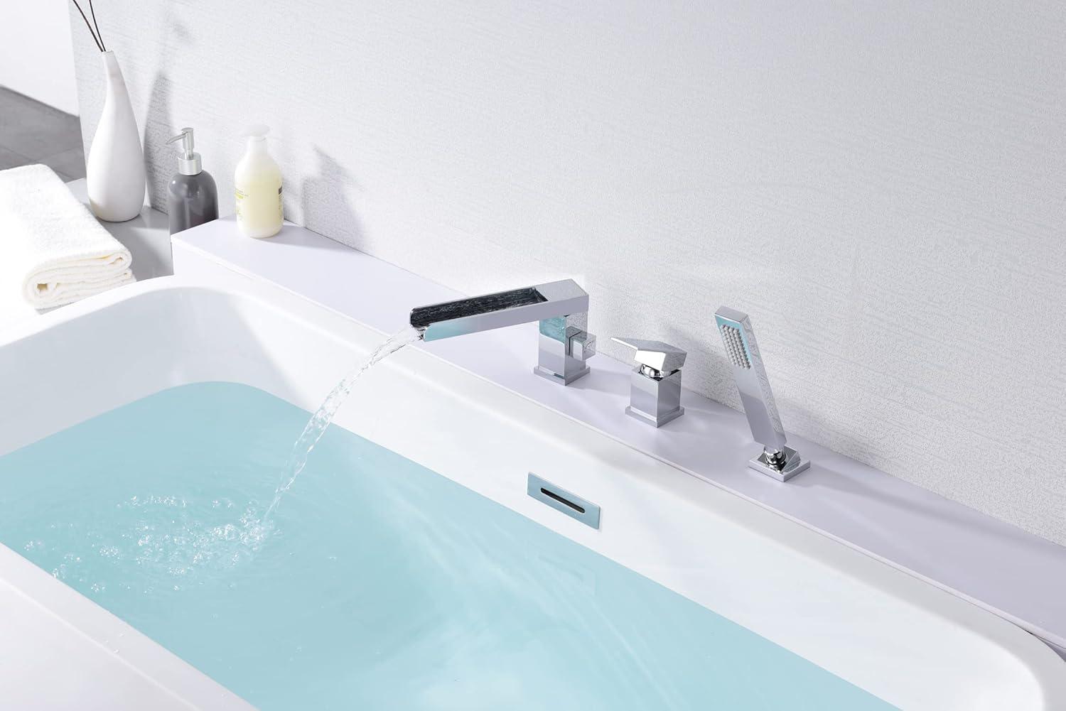 Bathtub Faucet Wall Mount with Handheld Shower, Waterfall Bath Tub Faucet Filler, Bathtub Faucet Set