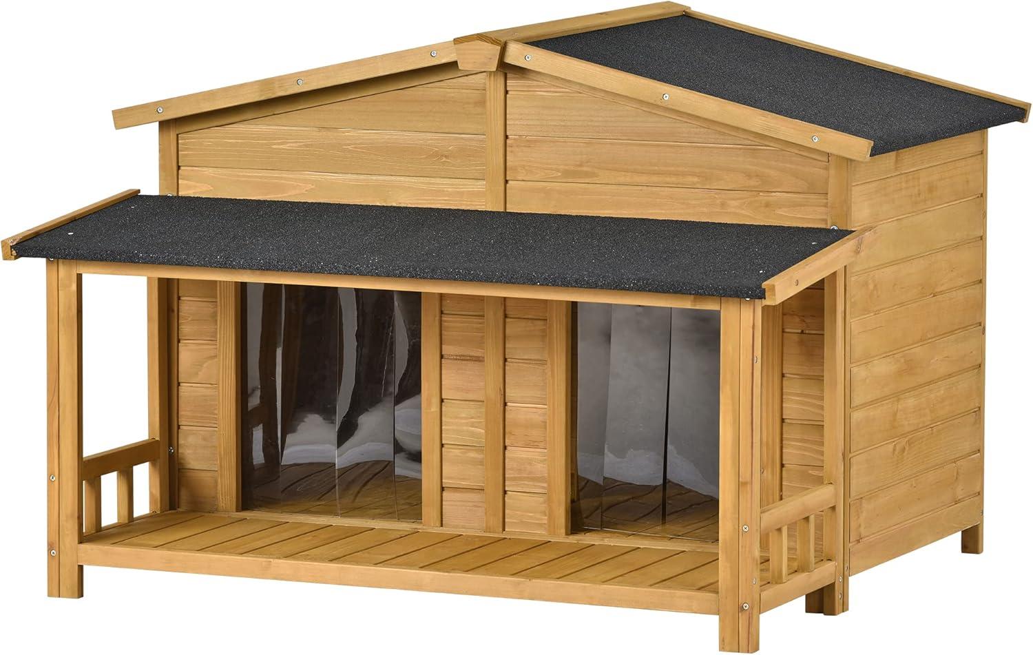 Harper & Bright Designs 47.2 inch Large Wooden Pet Outdoor Wooden Dog House with Porch, Dog Kennel Cabin Style Outdoor & Indoor Dog Crate, 2 Doors