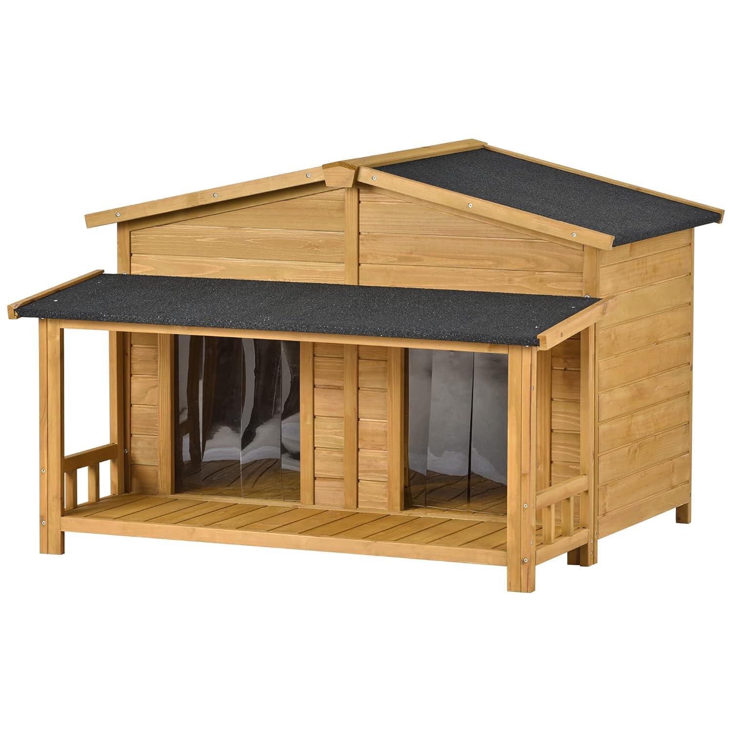 Harper & Bright Designs 47.2 inch Large Wooden Pet Outdoor Wooden Dog House with Porch, Dog Kennel Cabin Style Outdoor & Indoor Dog Crate, 2 Doors
