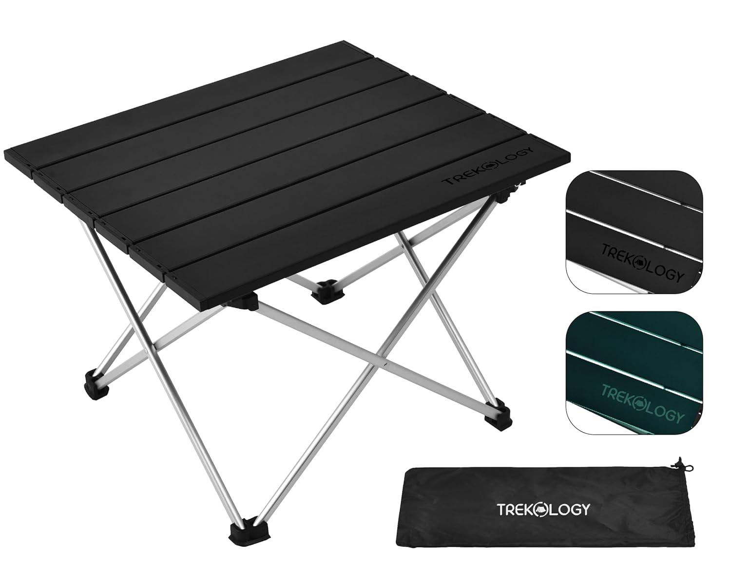 Trekology Foldable Aluminum Camping Table with Enforced Robust Hinged Connection.