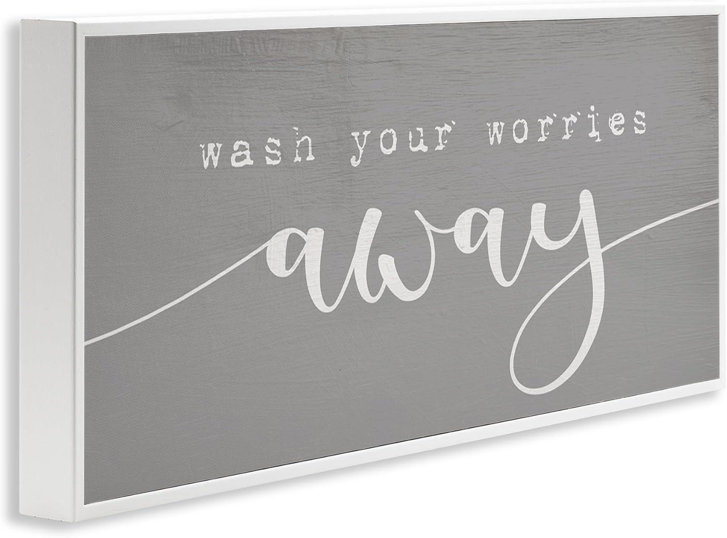 Stupell Industries Wash Your Worries Away Phrase Bathroom Relaxation Modern Painting White Framed Art Print Wall Art, 10 x 24, Design by Daphne Polselli