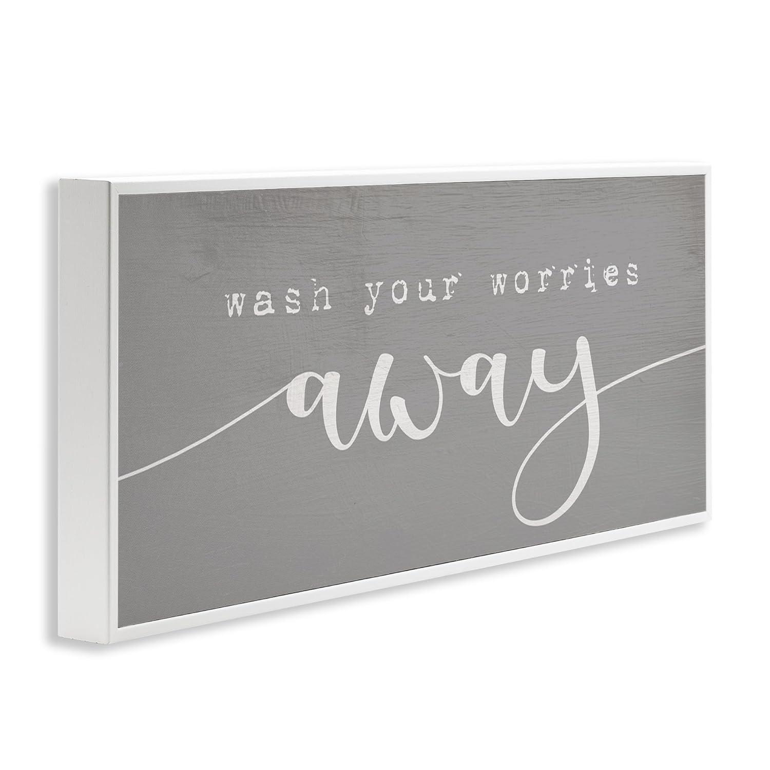 Stupell Industries Wash Your Worries Away Phrase Bathroom Relaxation Modern Painting White Framed Art Print Wall Art, 10 x 24, Design by Daphne Polselli