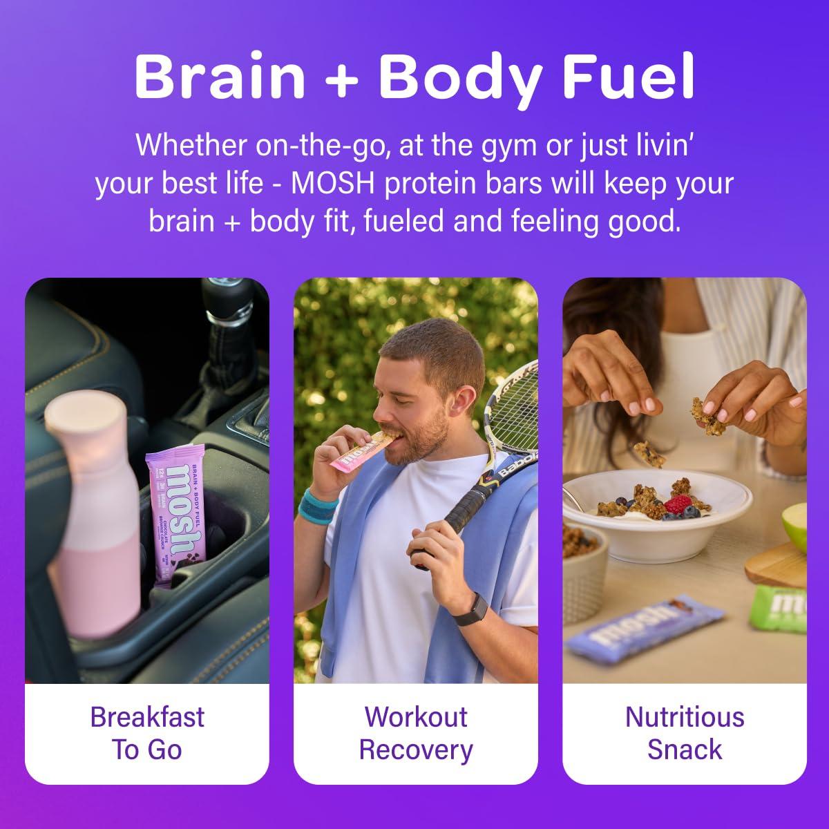 MOSH Variety Pack Protein Bars, 6pk, Keto Snack, Gluten-Free, No Added Sugar, 12g Whey Protein, Lion's Mane, B12 Vitamins, Supports Brain Health, Breakfast To-Go (Flavors may vary)