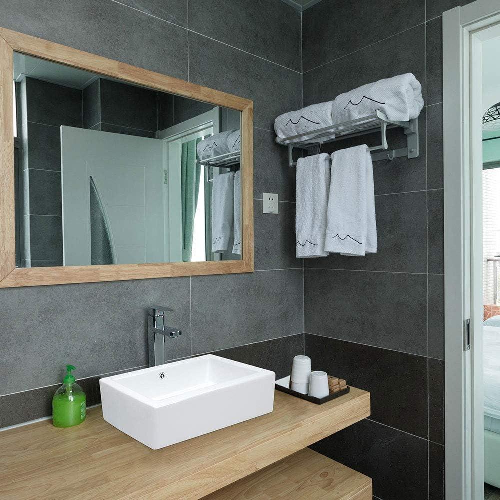 Rectangular White Ceramic Above-Counter Vessel Sink with Chrome Drain