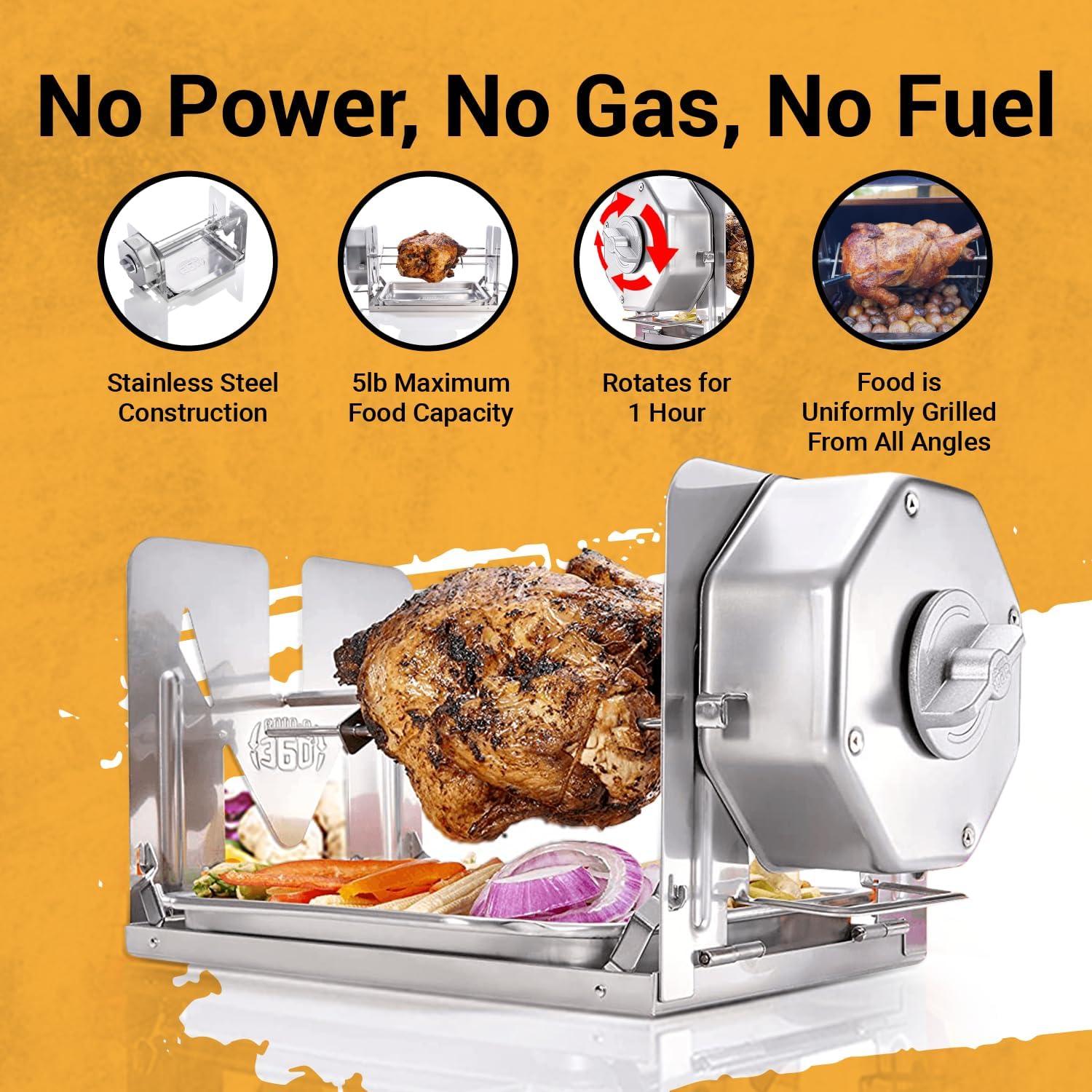 Stainless Steel Cordless Rotisserie Kit for Grills and Ovens