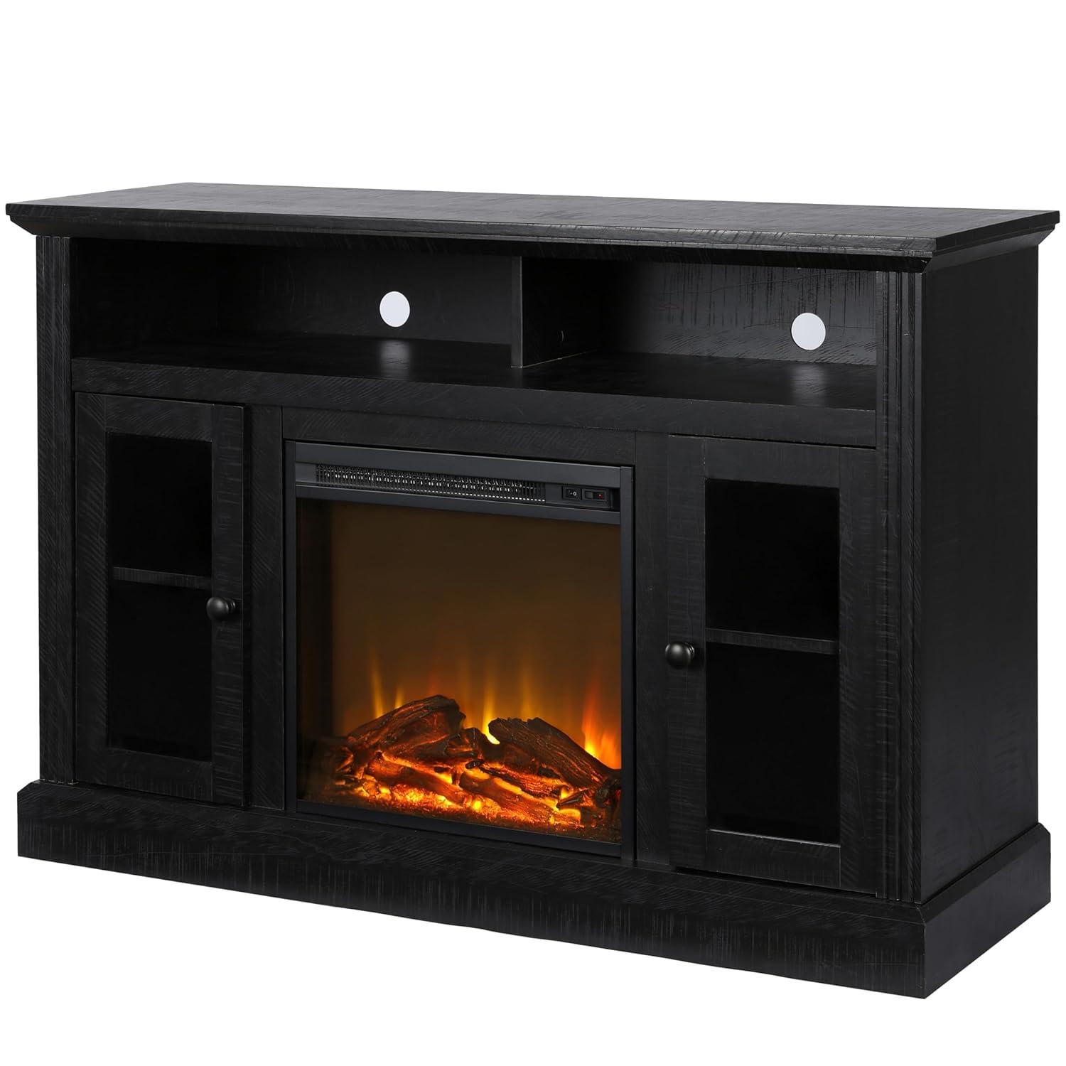 Ameriwood Home Chicago Electric Fireplace Space Heater TV Console for TVs up to a 50", Black Oak