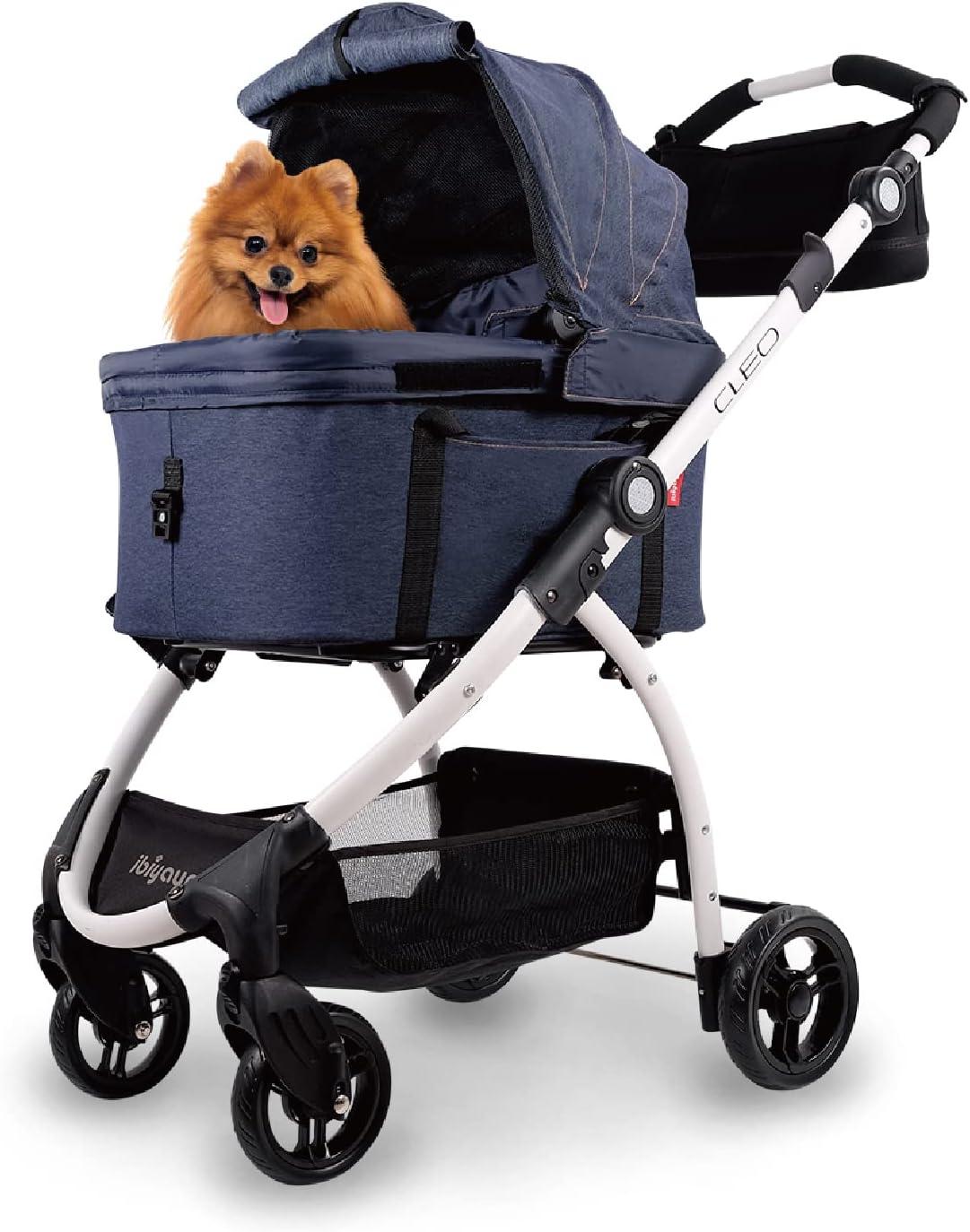 Blue Denim 3-in-1 Pet Stroller with Removable Carrier