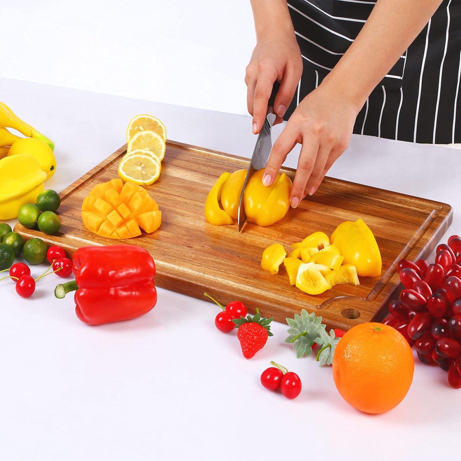 Large Acacia Wood Cutting Board for Kitchen - Better Chopping Board with Juice Groove & Handle Hole for Meat (Butcher Block) Vegetables and Cheese, 18 x 12 Inch