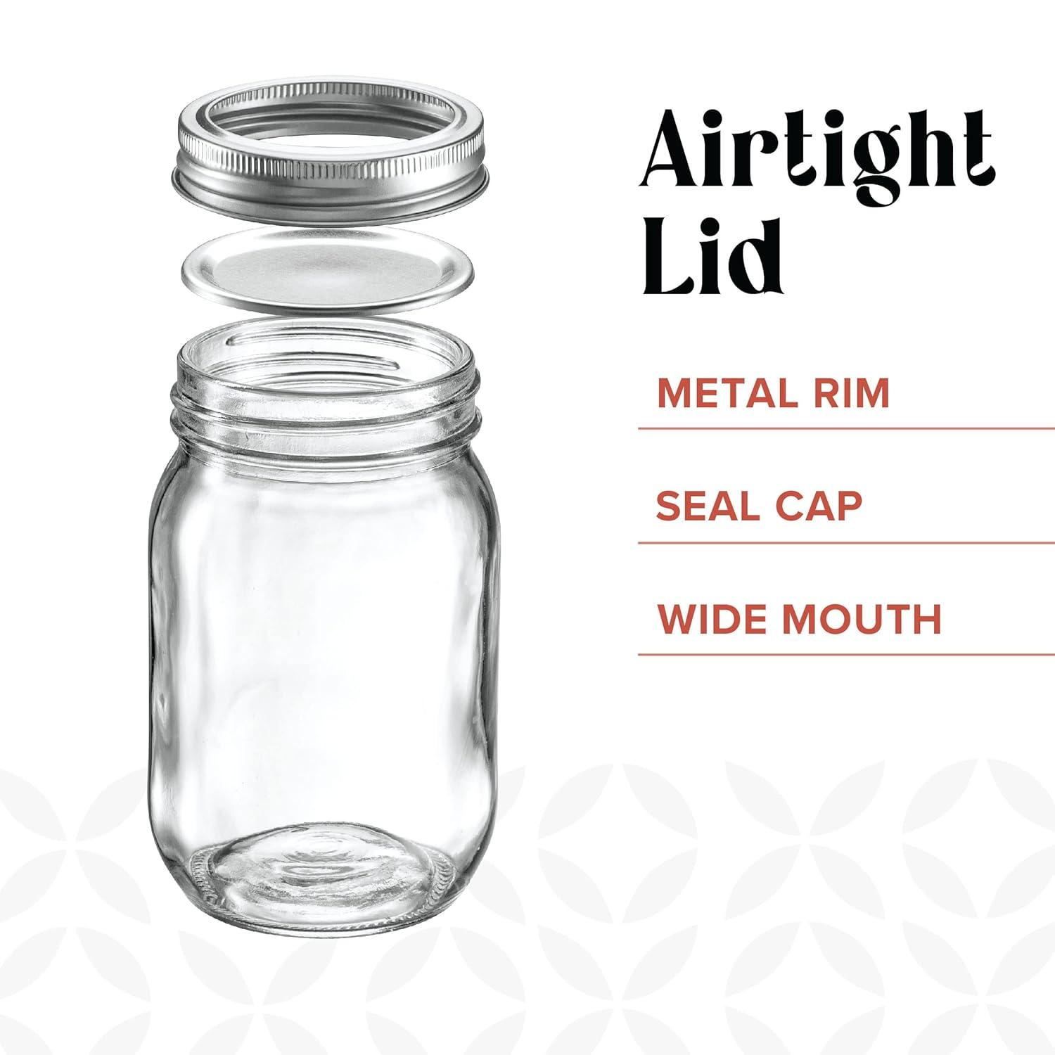 [6 Pack] 32 oz. Wide-Mouth Glass Mason Jars with Metal Airtight Lids and Bands 1 quart Large for Canning, Preserving, & Meal Prep