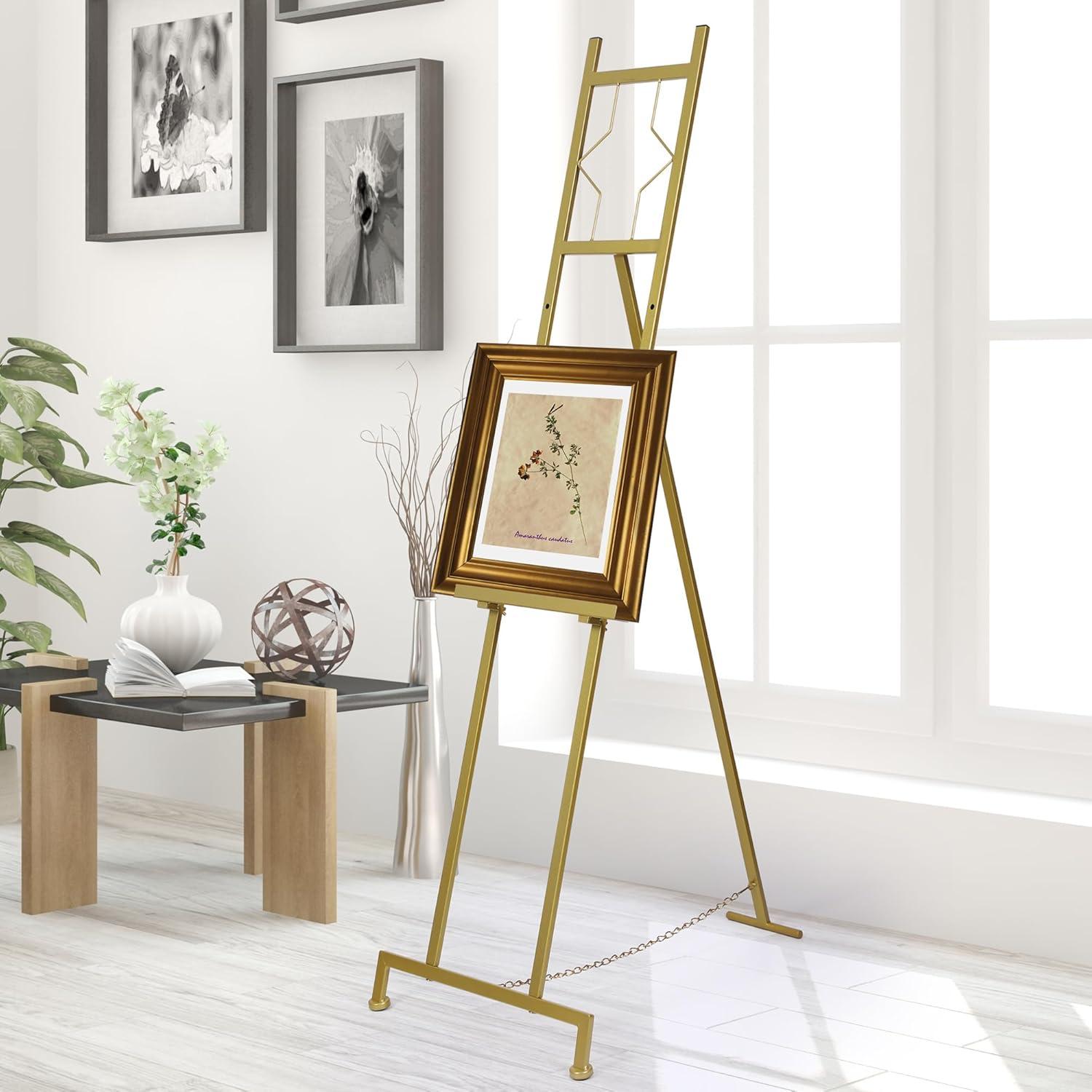 Gold Adjustable Metal Floor Easel with Chain Support