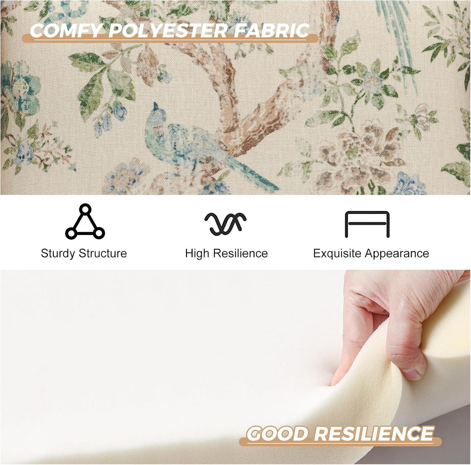 Beige Floral Pattern Wingback Accent Chairs with Wooden Legs