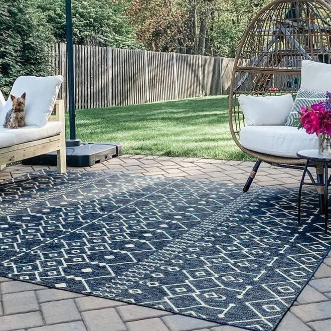 Marshanna Nord Trellis Blue Indoor/Outdoor Flat-Weave Area Rug