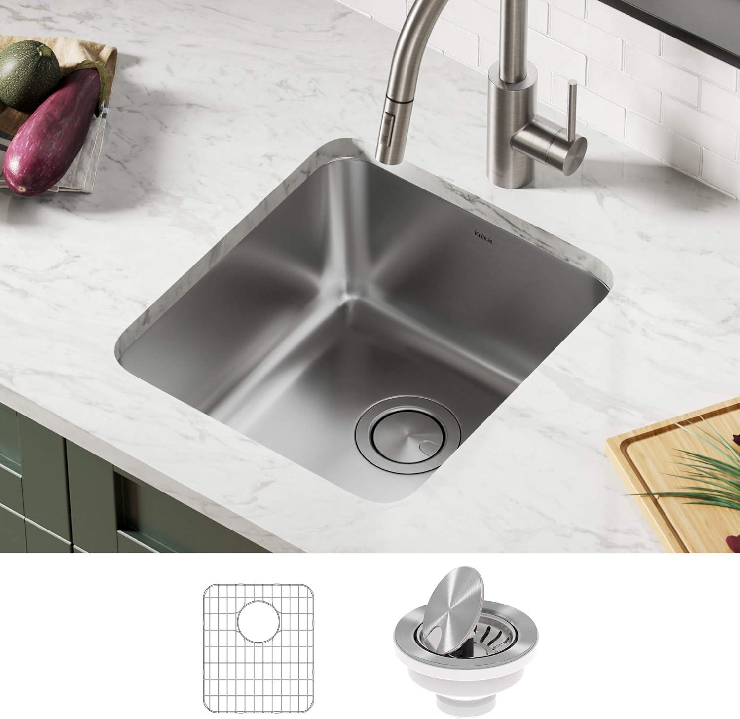 Dex™️ Series KRAUS 17" L Undermount 16 Gauge Stainless Steel Single Bowl Kitchen Sink