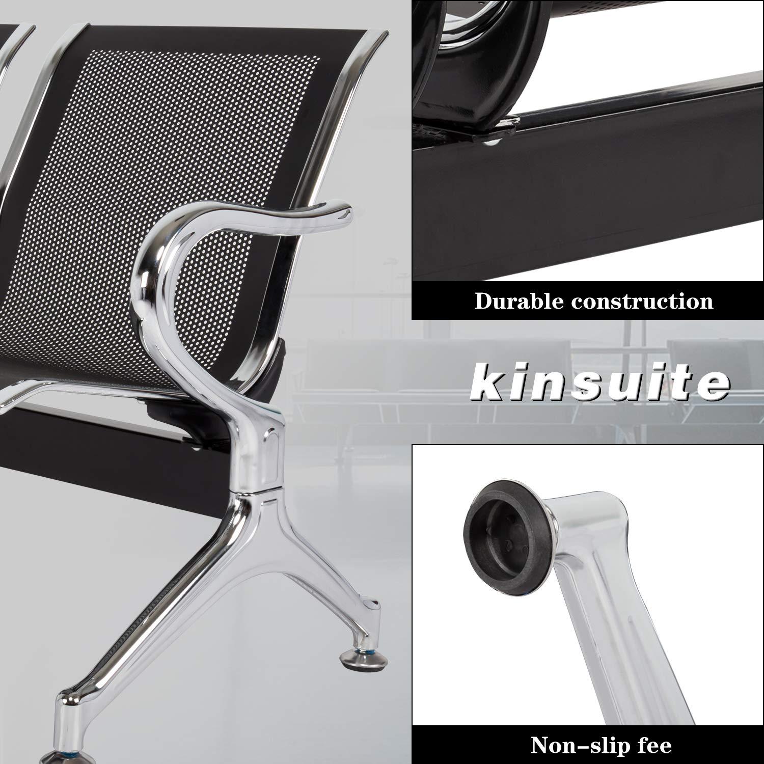 Kinbor Sillas de Sala de Espera, Sillas de Recepción de 3 Asientos, Muebles de Oficina para Invitados, Asientos para Banco de Aeropuerto, Hospital, Negro