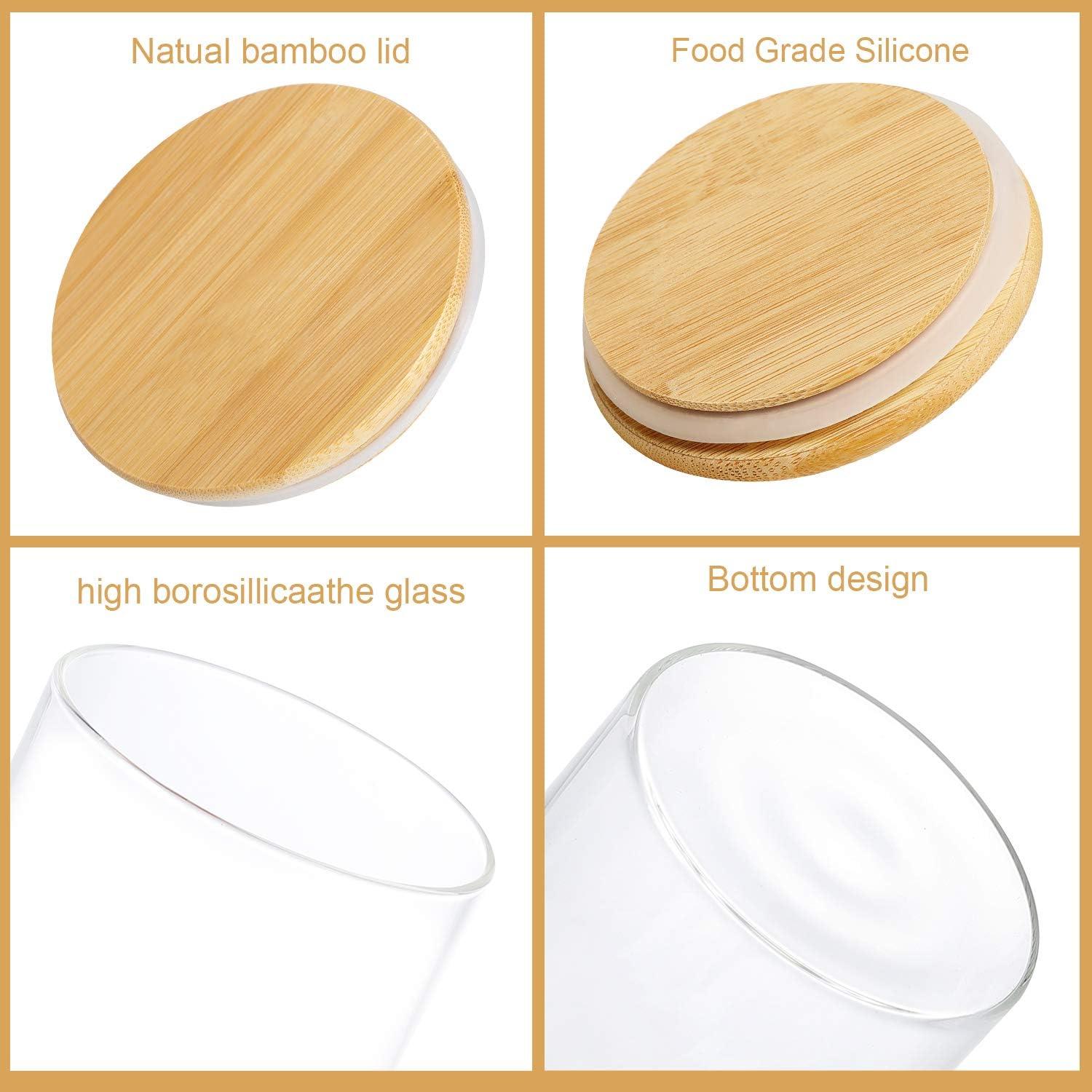 4 Pack Glass Jars with Airtight Bamboo Lids, Glass Kitchen Canisters Clear Container for Food Storage of Dry Goods, Cookie, Candy, Spices, Coffee Beans and More, 18.6 OZ